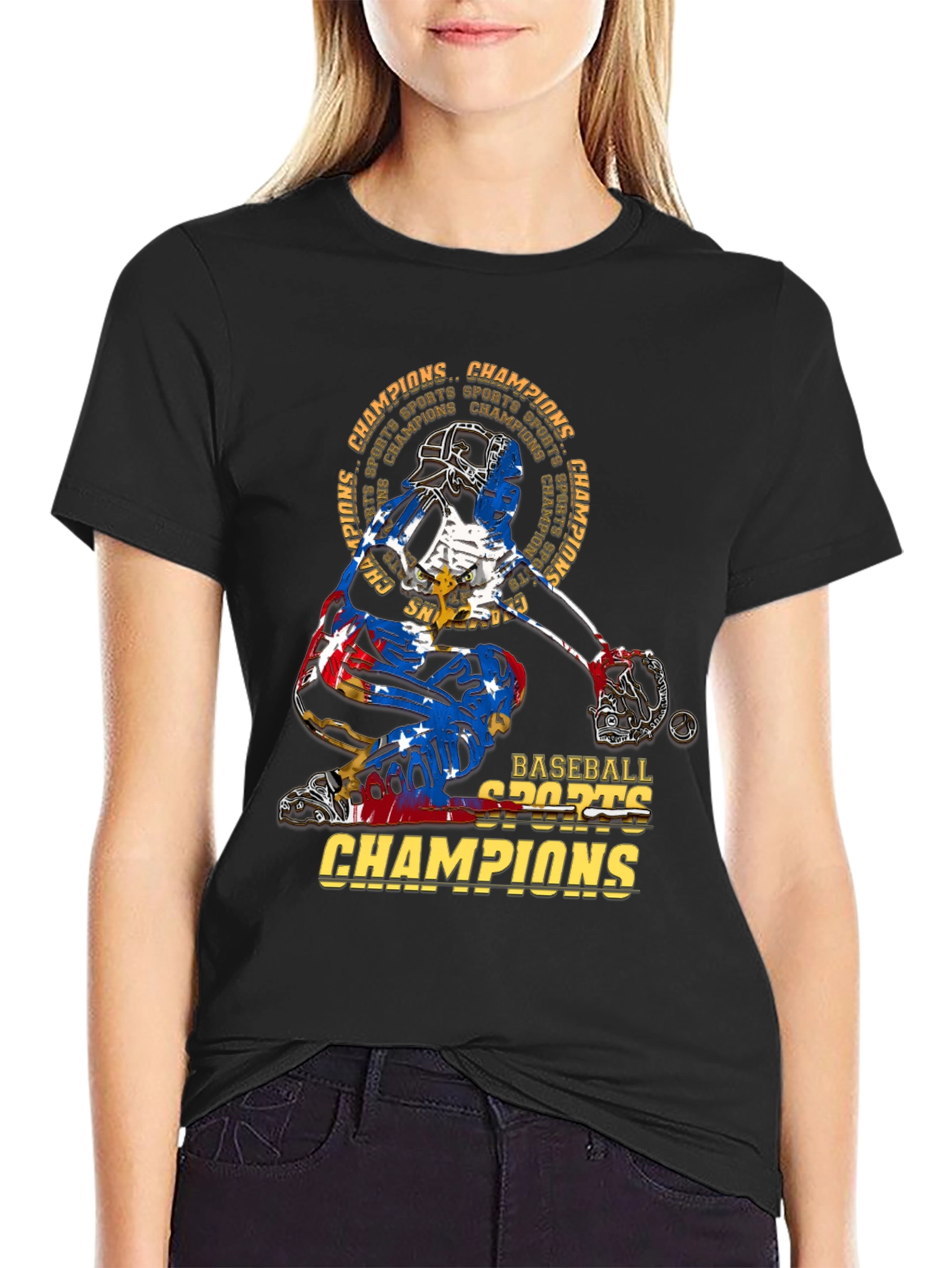 Black Baseball Catcher Champions T-Shirt view 2