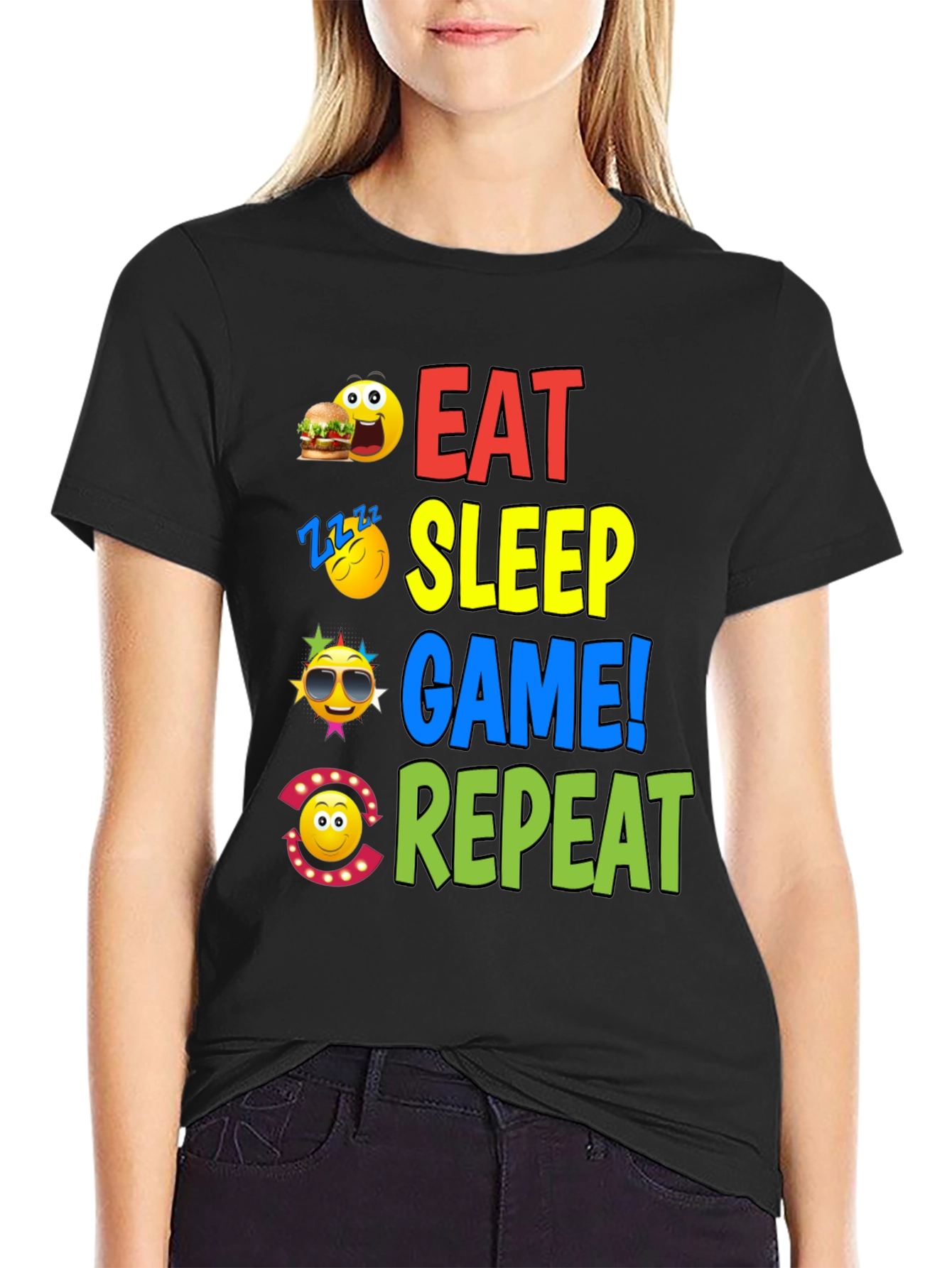 Black Eat Sleep Game Repeat Graphic T-Shirt view 2