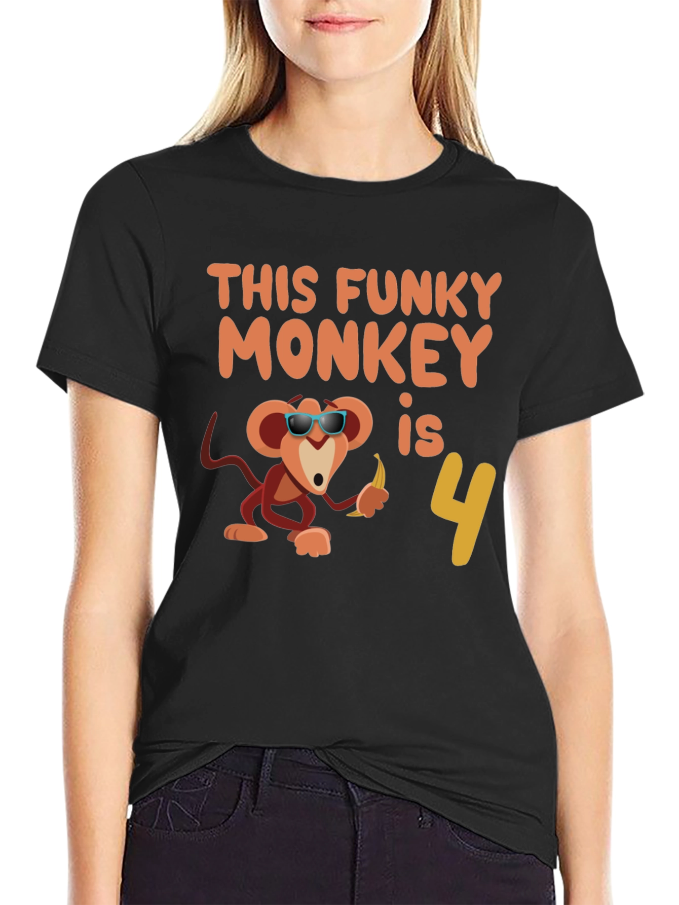Black Funky Monkey Birthday T-Shirt: 4th Birthday Apparel view 2