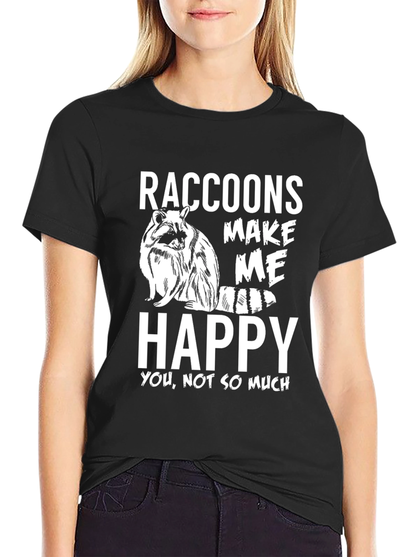 Black Raccoons Make Me Happy T-Shirt - Funny Graphic Tee view 2
