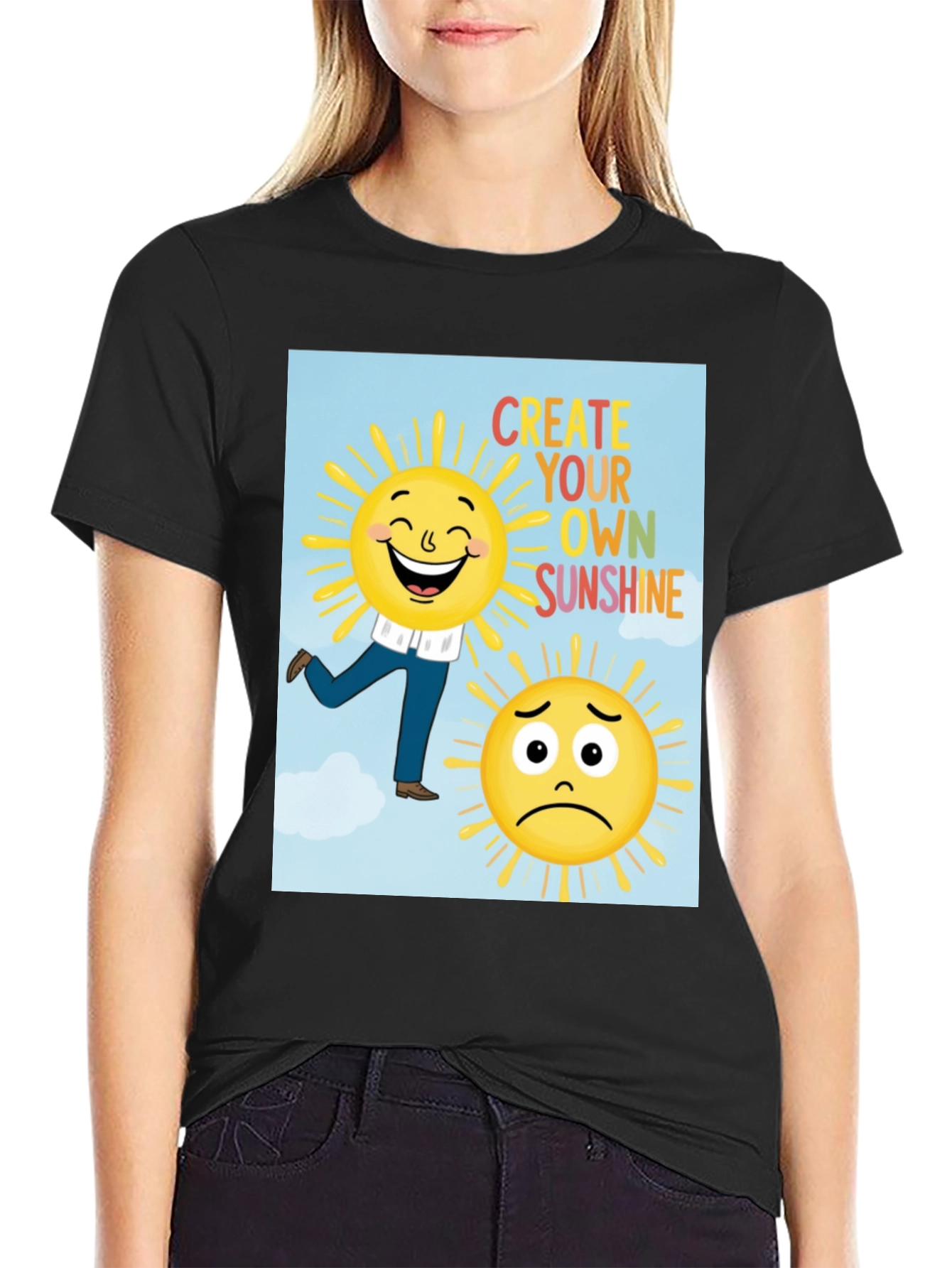 Black Cheerful Graphic T-Shirt: Create Your Own Sunshine Tee view 2