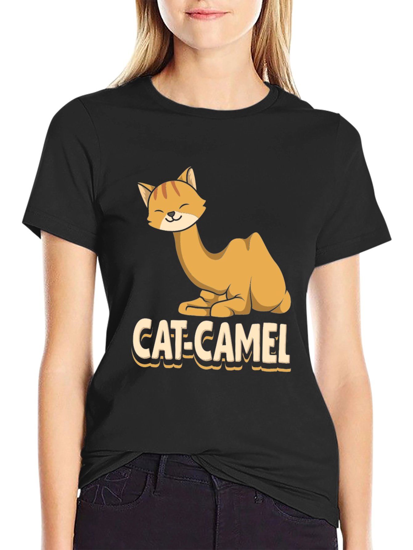 Black Cat-Camel Graphic T-Shirt - Humorous Animal Tee view 2