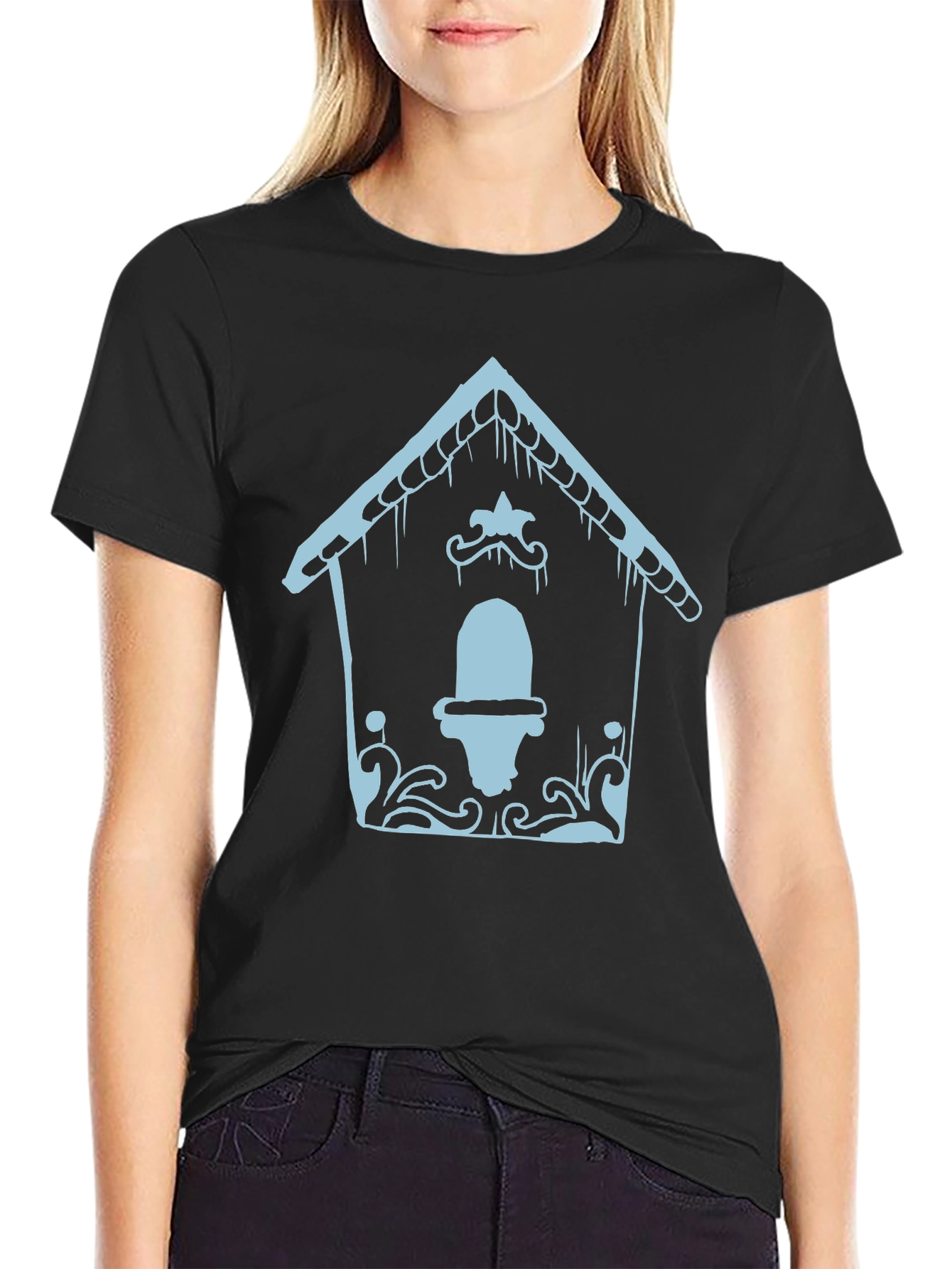 Black Quirky Gingerbread House T-Shirt view 2
