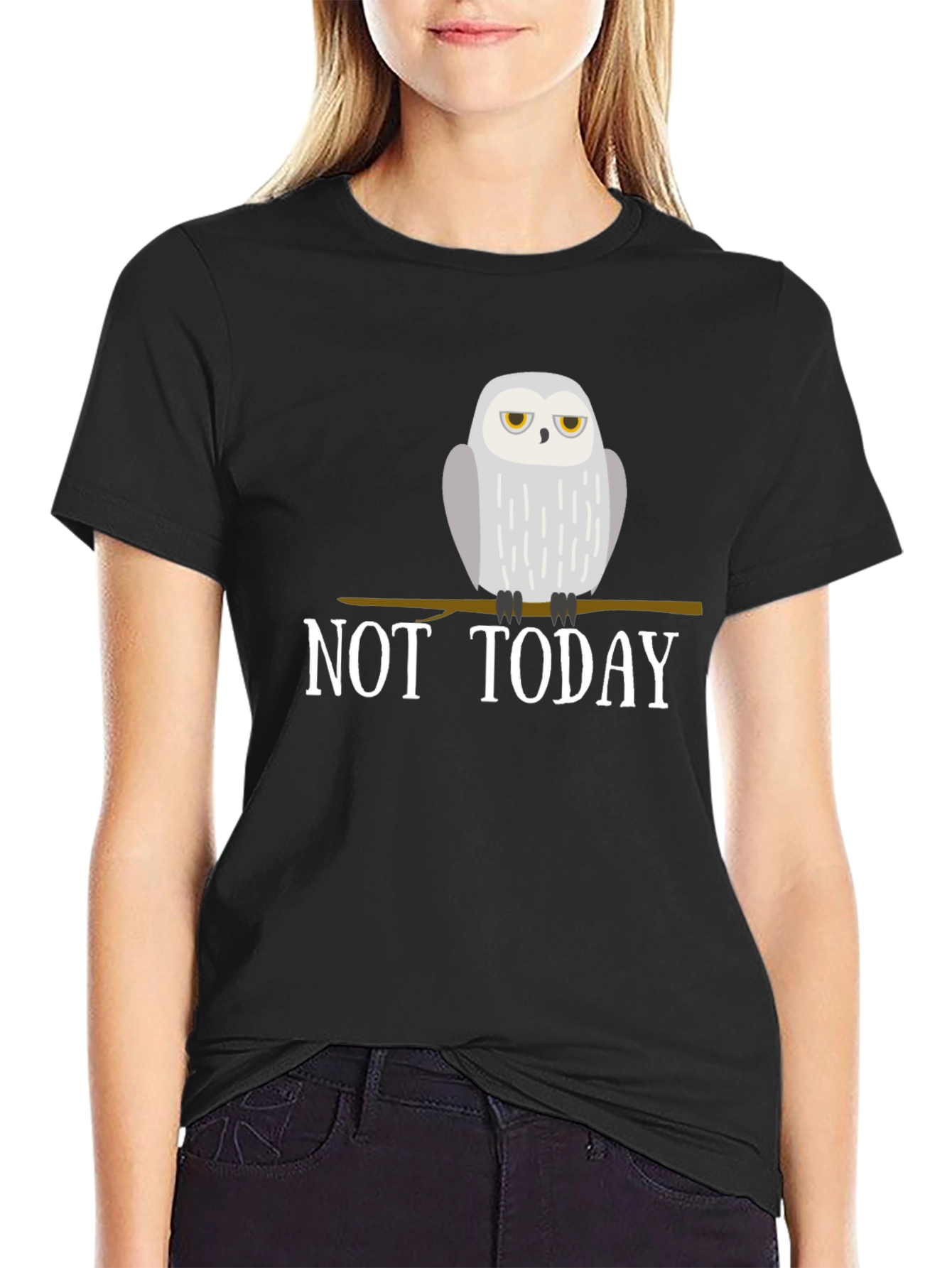 Black Not Today Owl Graphic Tee - Black Cotton T-Shirt view 2