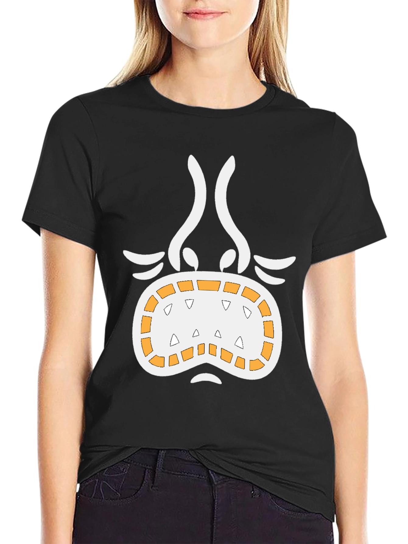 Black Funny Monster Face Graphic Tee - Black view 2