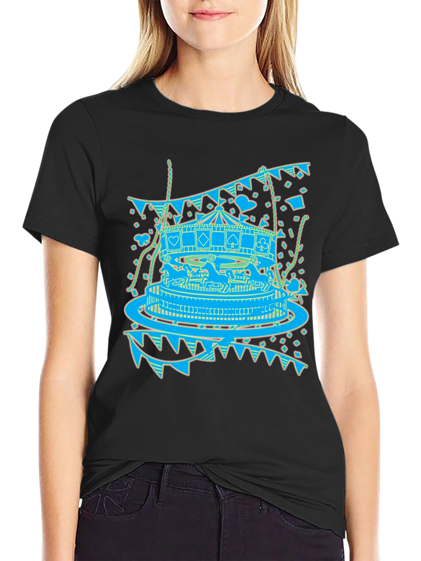 Black Carousel Print Graphic Tee view 2