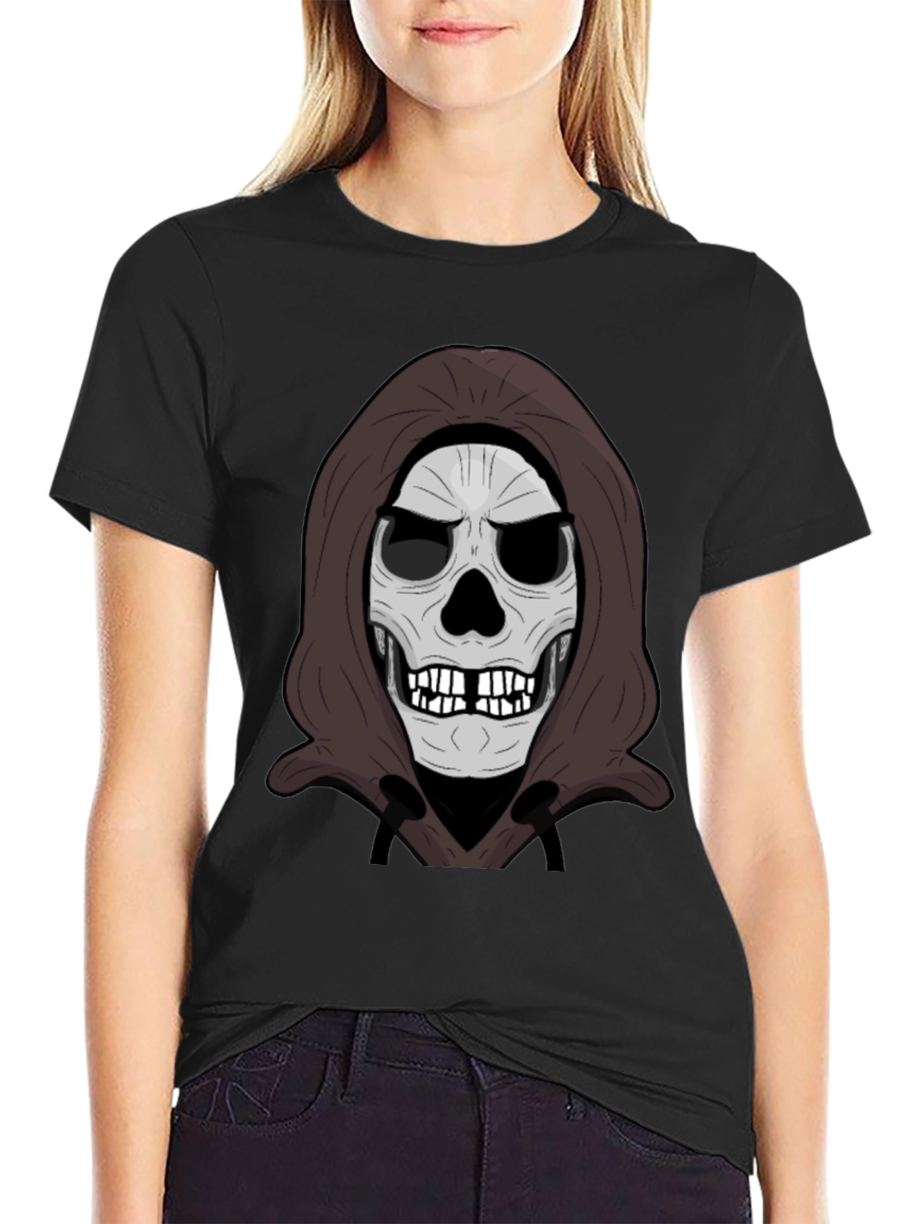 Black Grim Reaper Skull Graphic Black T-Shirt view 2
