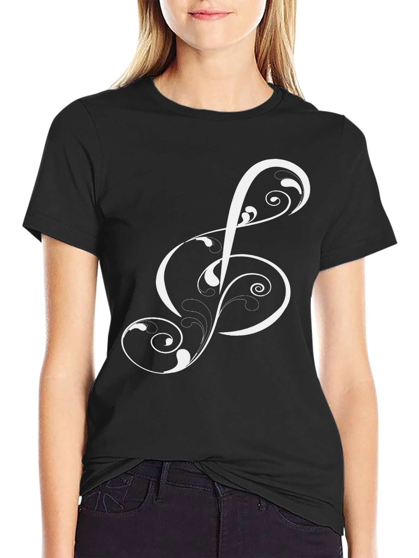 Black Musical Treble Clef Black T-Shirt view 2