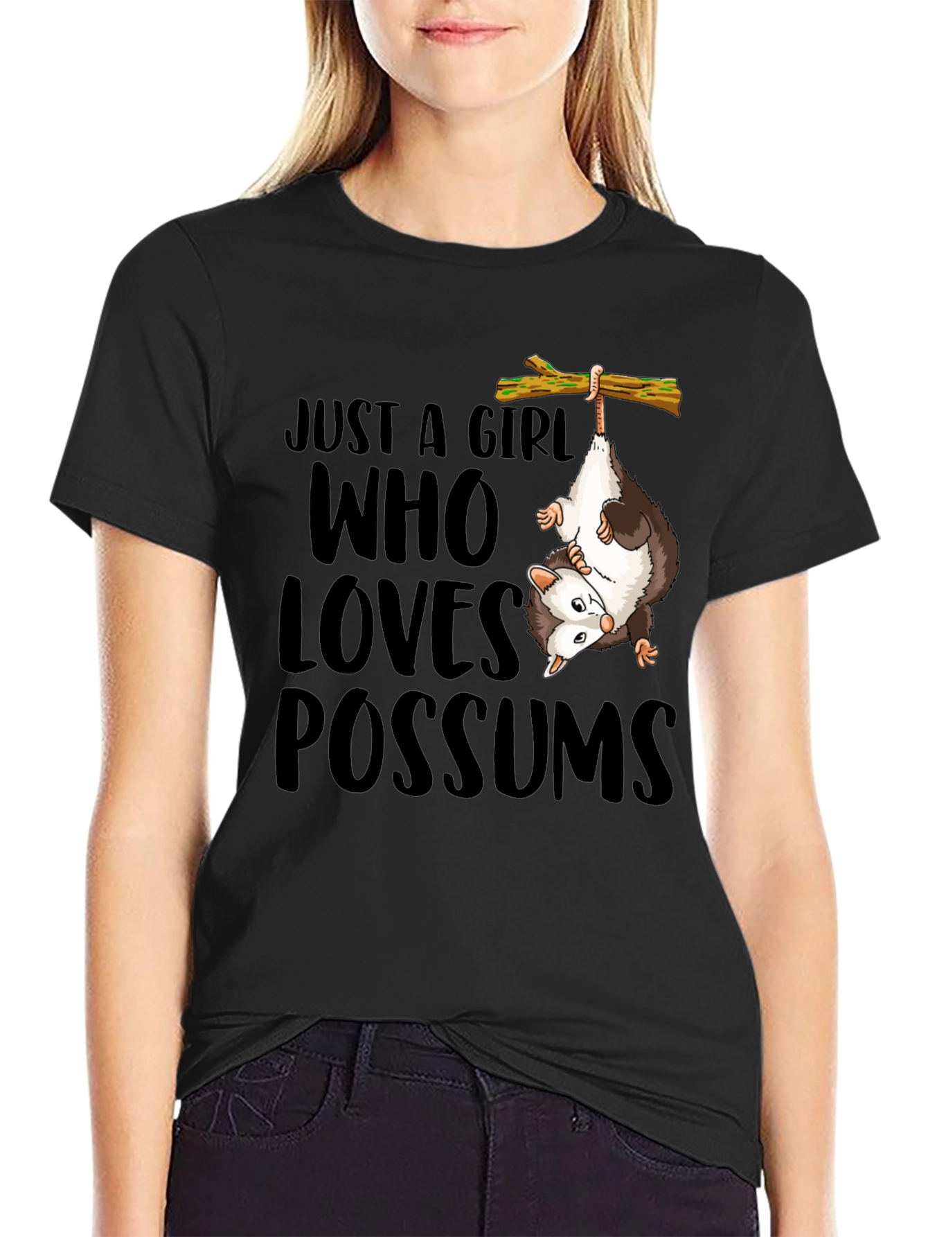 Black Just a Girl Who Loves Possums T-Shirt view 2