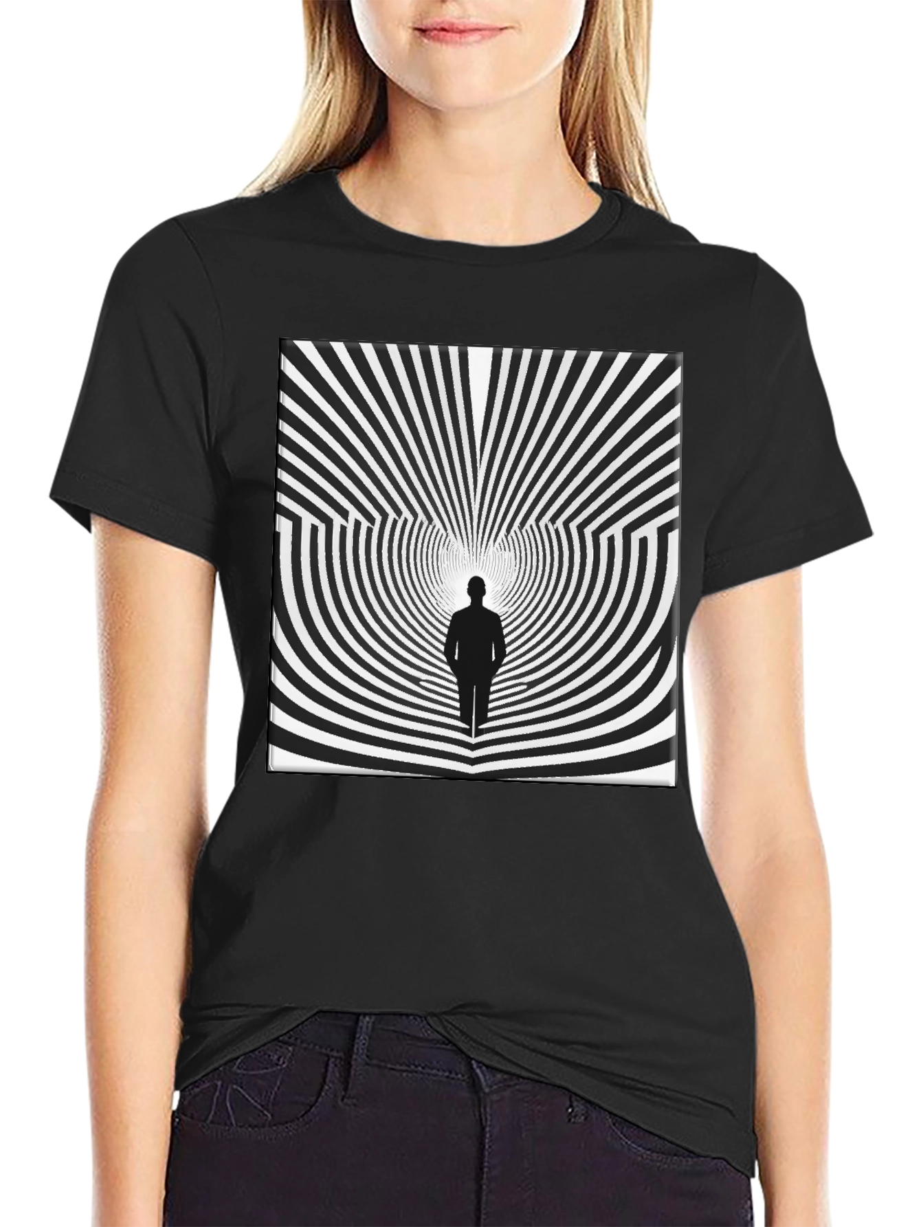 Black Optical Illusion Graphic Tee - Black Cotton Shirt view 2