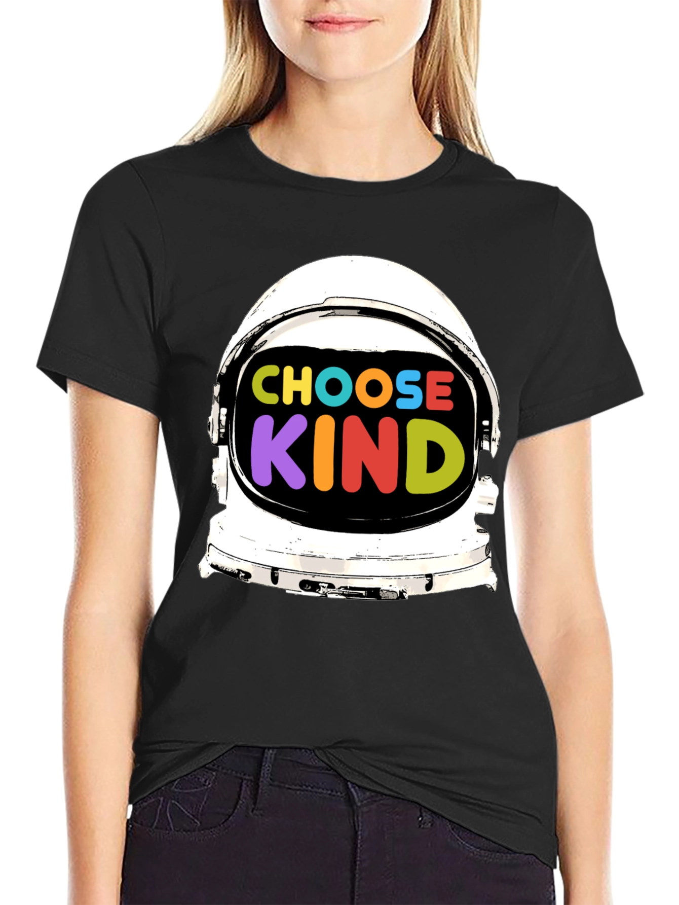 Black Choose Kind T-Shirt, Astronaut Helmet Graphic view 2