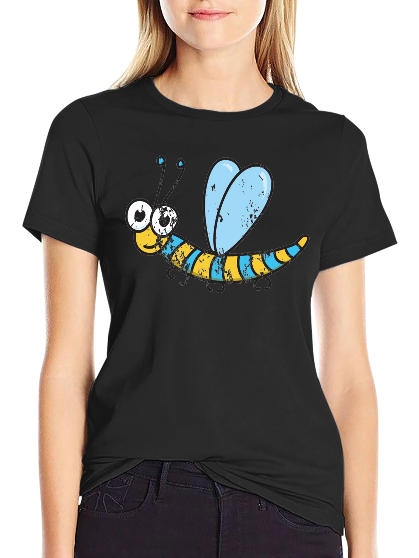 Black Cartoon Bee Graphic Tee - Black view 2