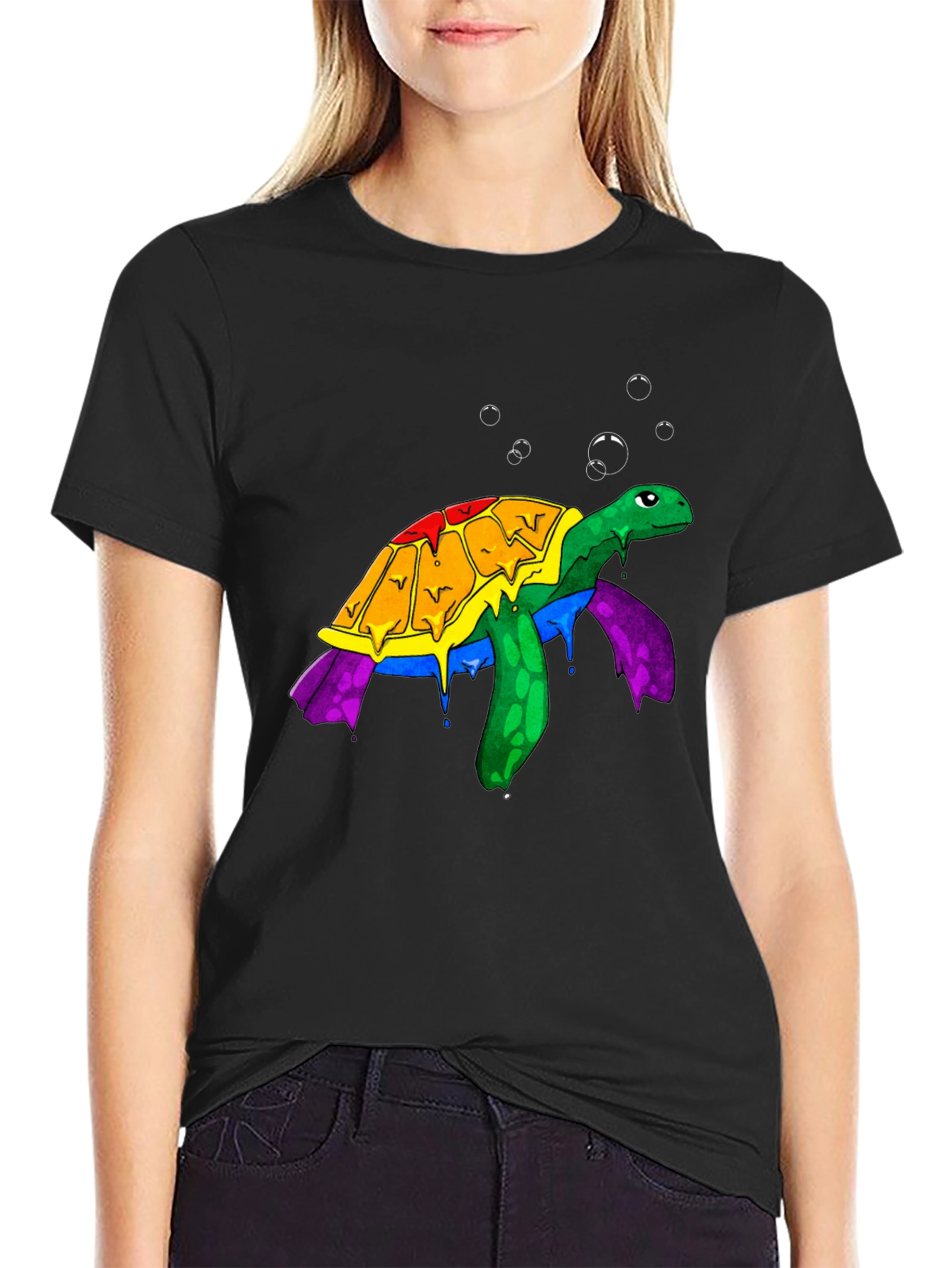Black Rainbow Turtle Graphic Tee - Unique Animal Design view 2