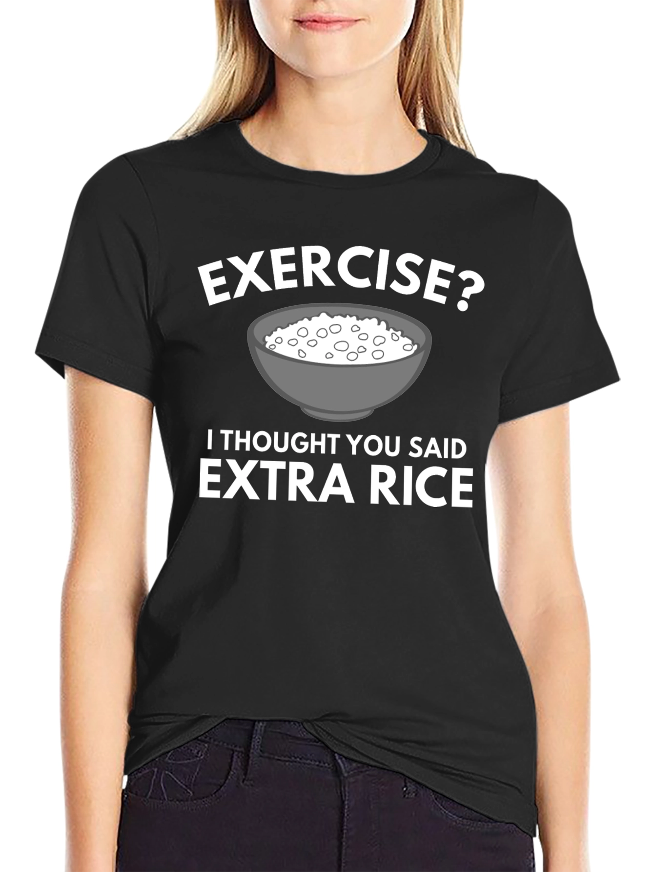 Black Exercise? Extra Rice T-Shirt Funny Foodie Tee view 2