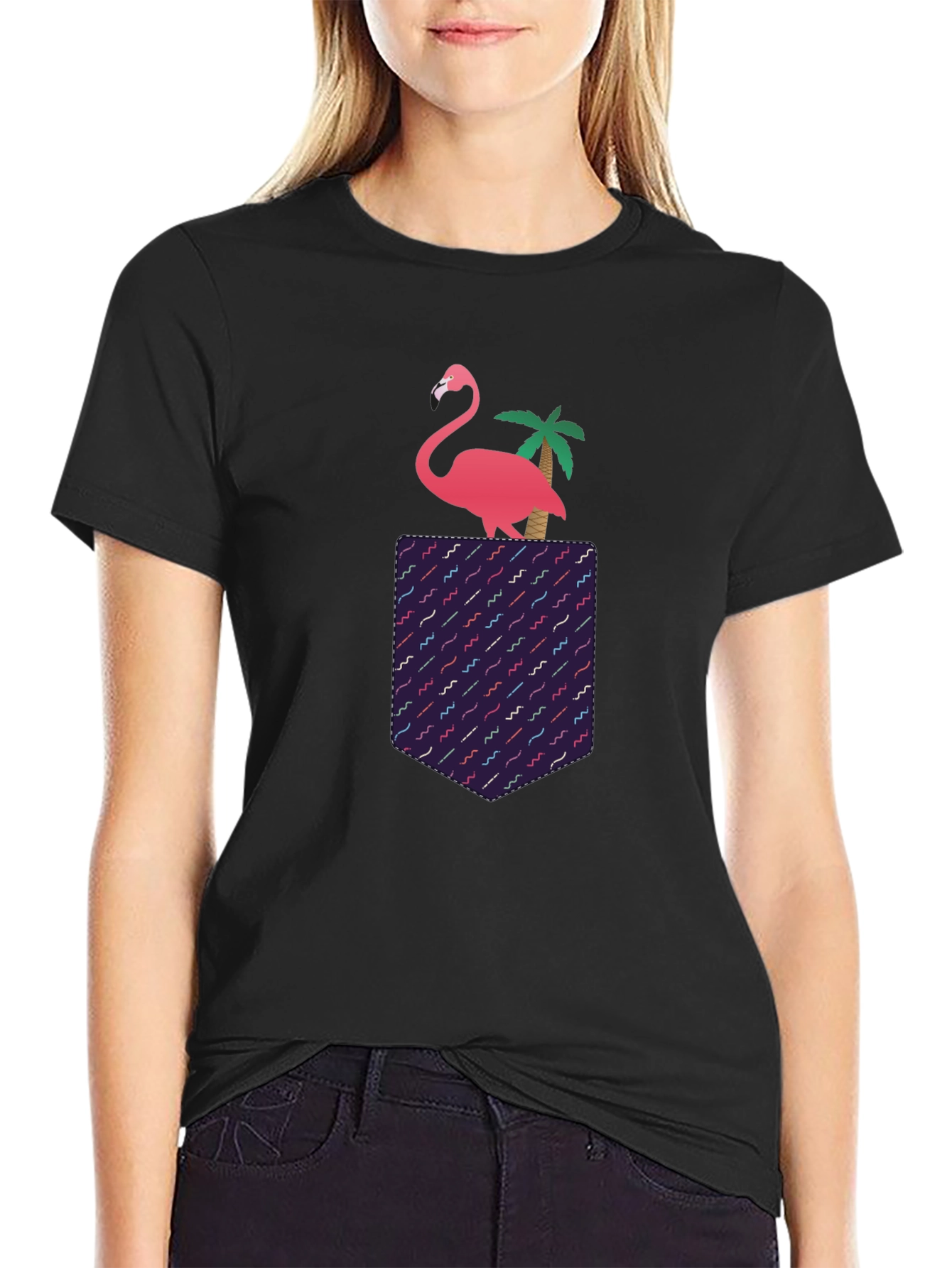 Black Flamingo Pocket T-Shirt view 2