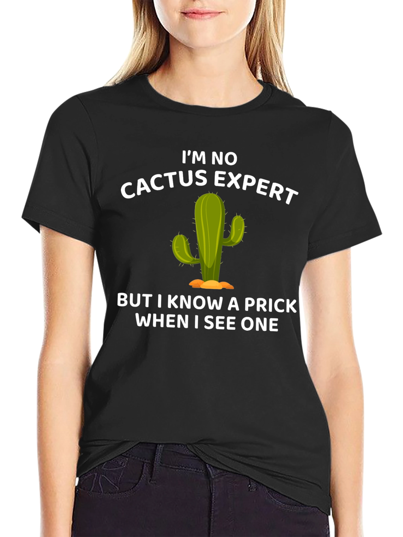 Black Funny Cactus Expert Graphic T-Shirt view 2