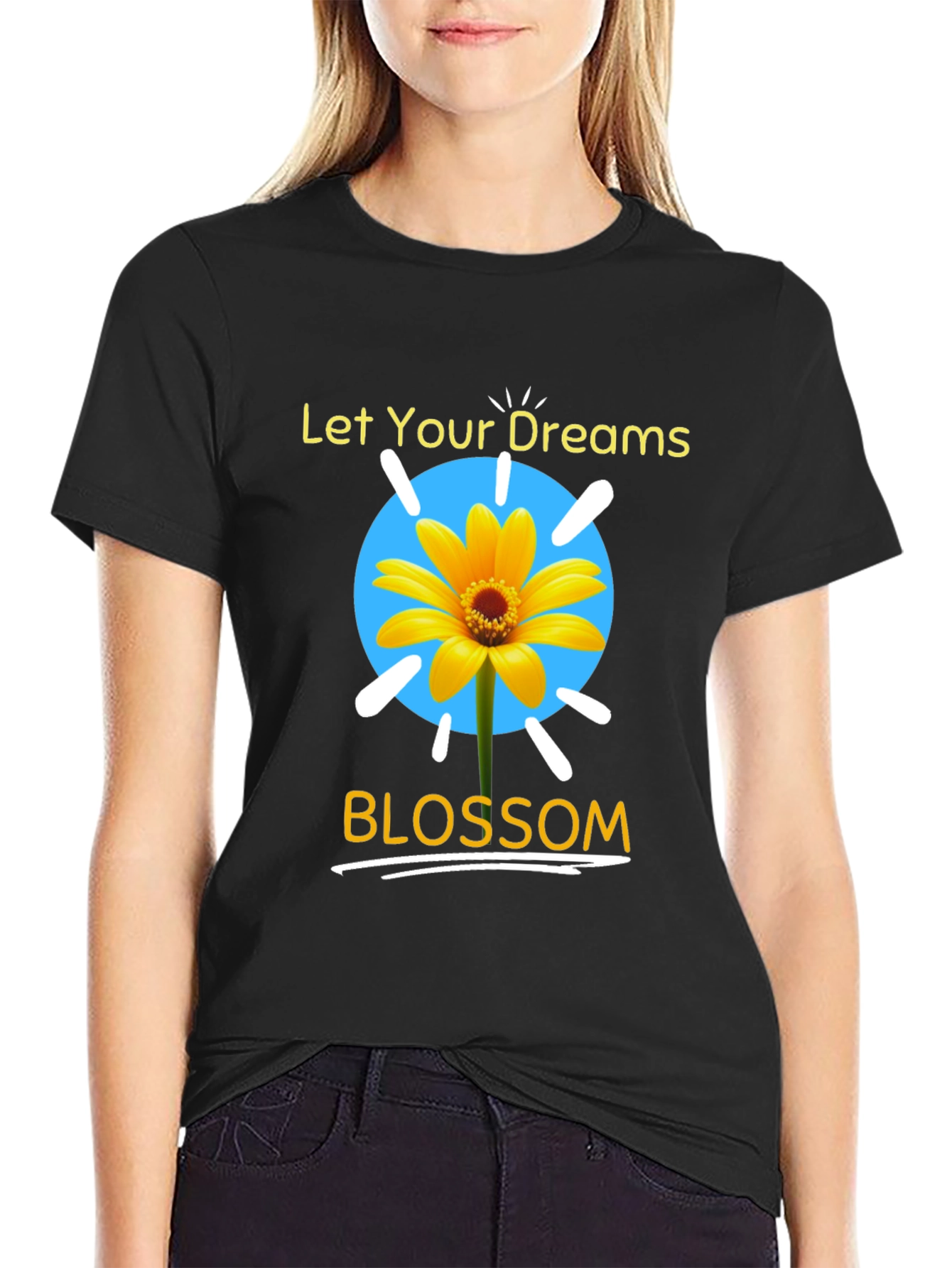 Black Dream Blossom Graphic Tee - Black Unisex T-Shirt view 2