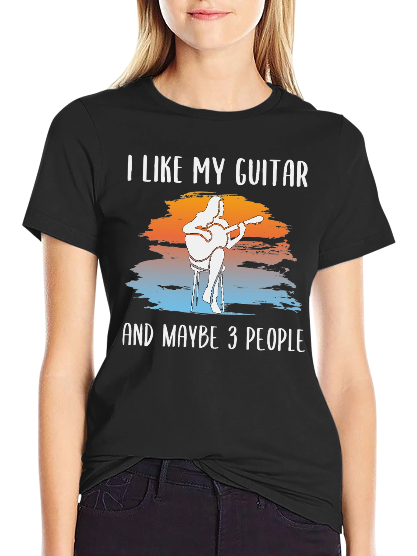 Black Guitar & People Graphic T-Shirt view 2