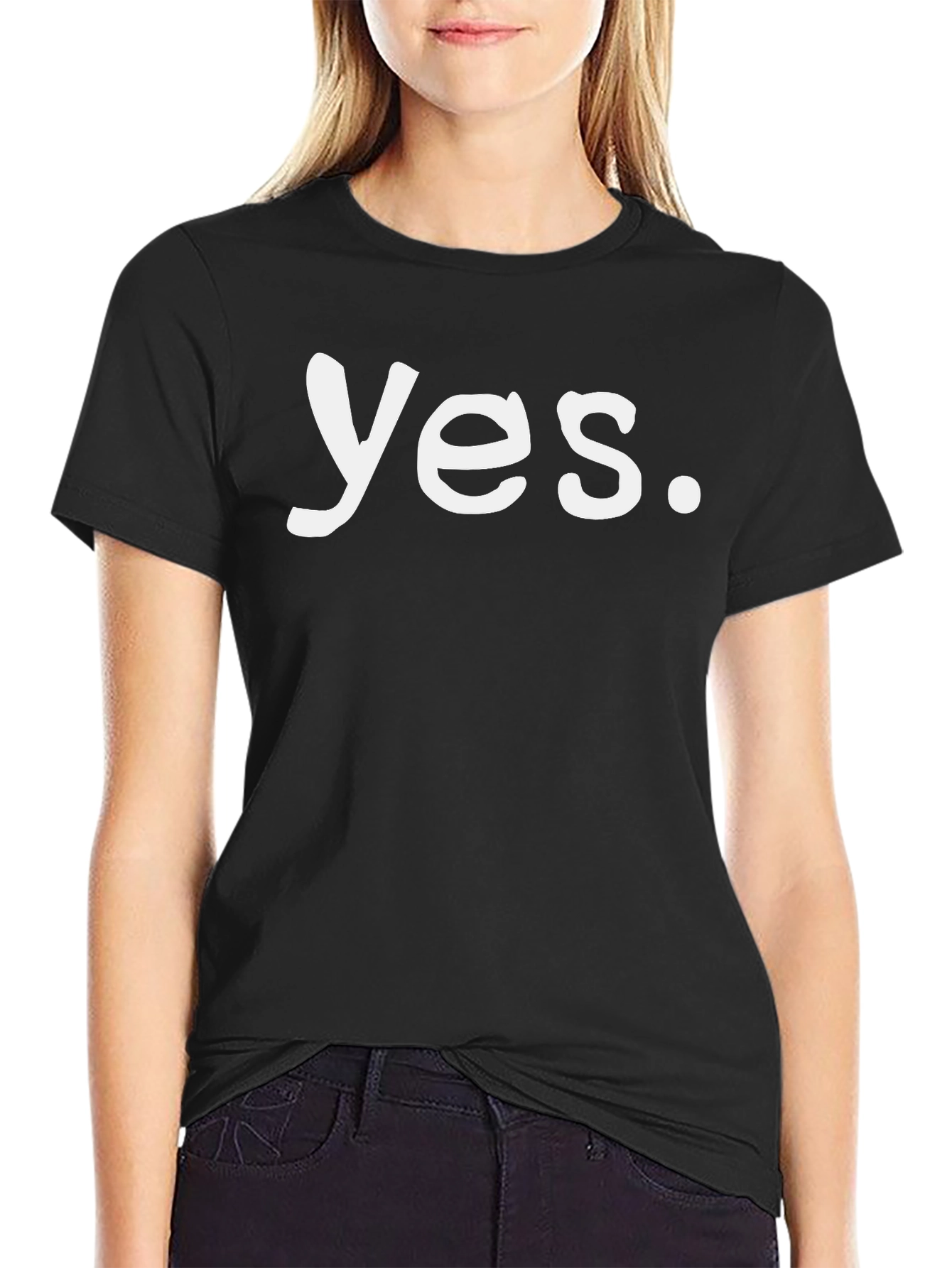 Black Yes Graphic Print Crew Neck Men's T-Shirt view 2