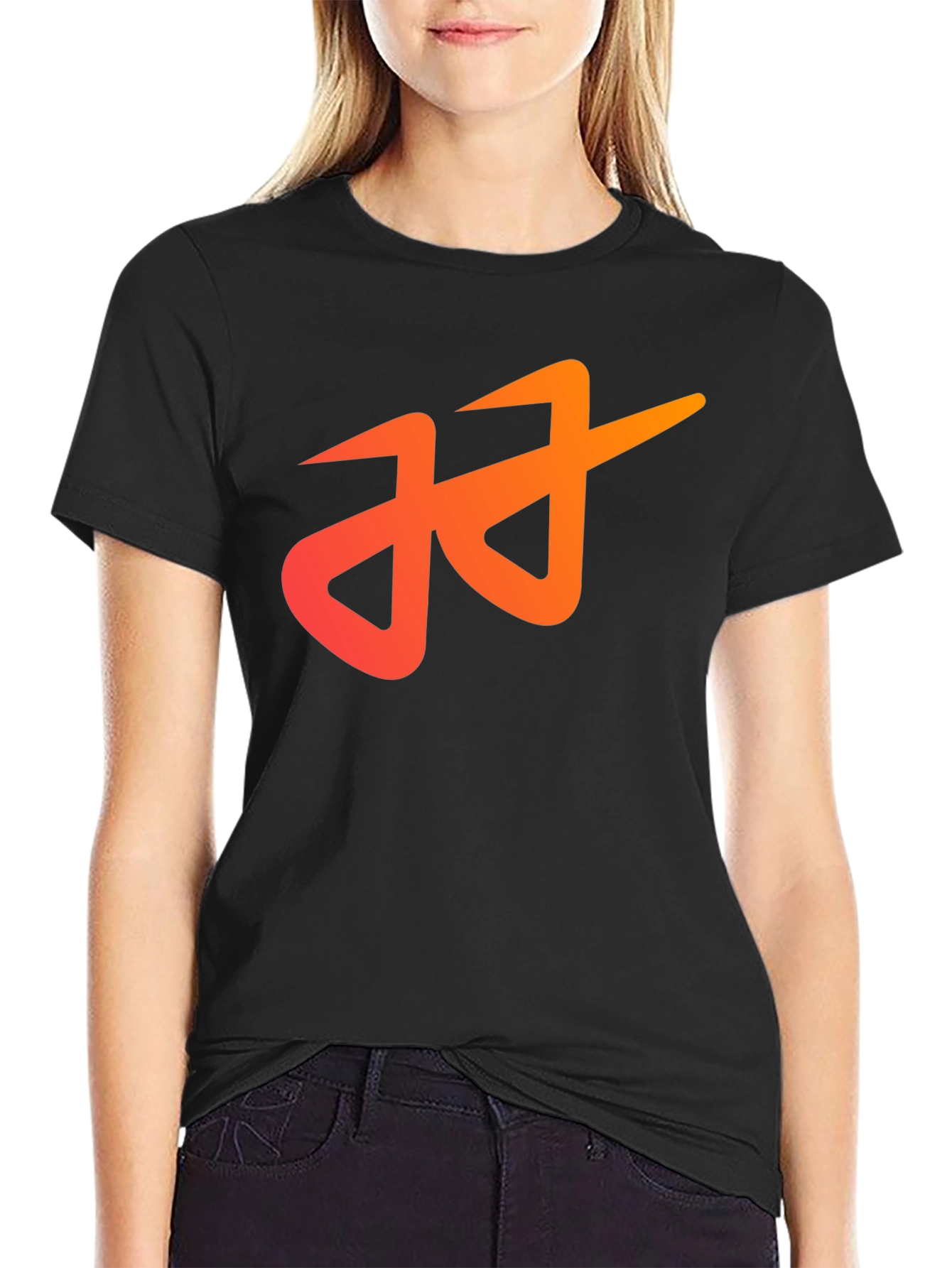 Black Modern Black T-Shirt with Abstract Orange Logo view 2