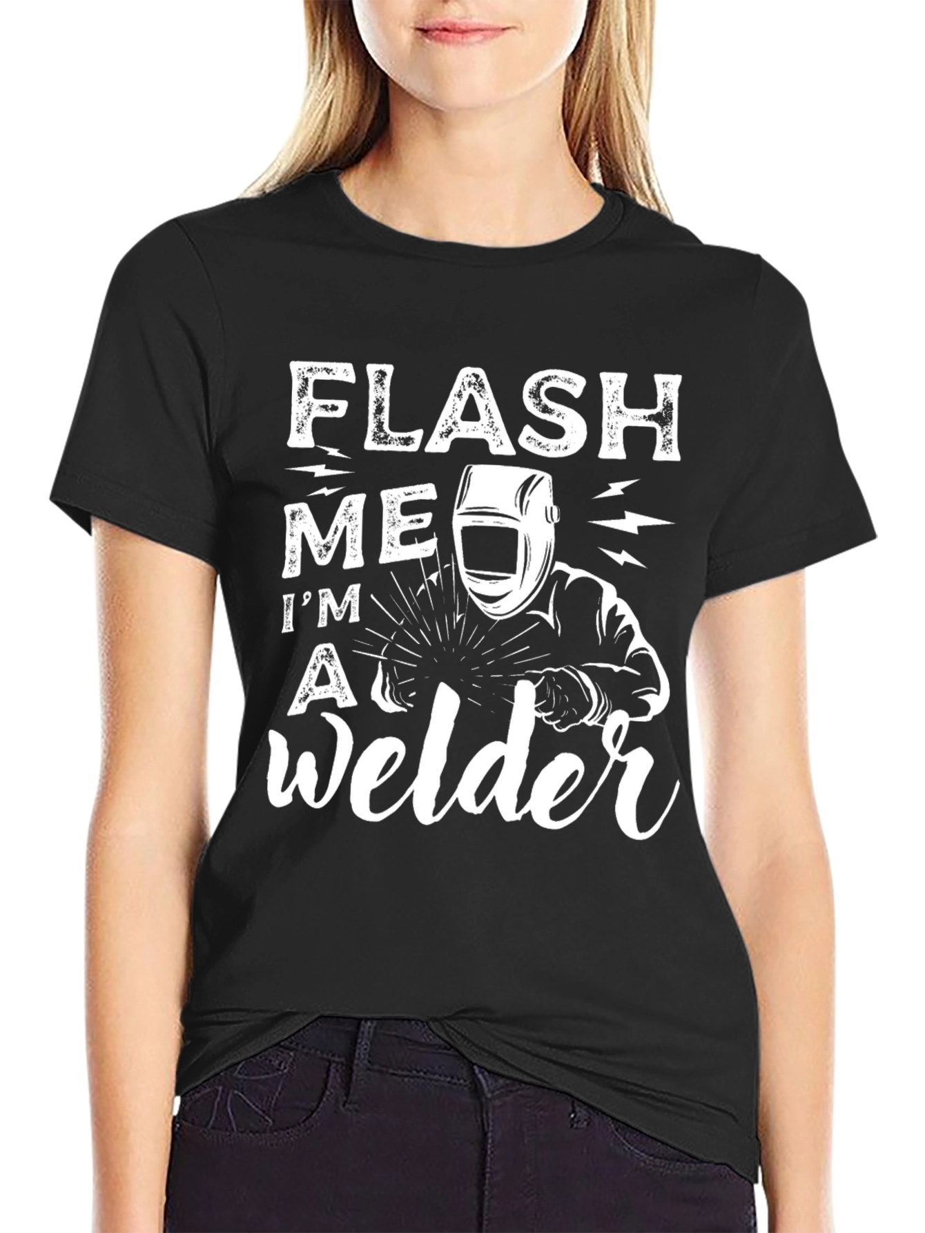 Black Flash Me I'm A Welder Black T-Shirt view 2