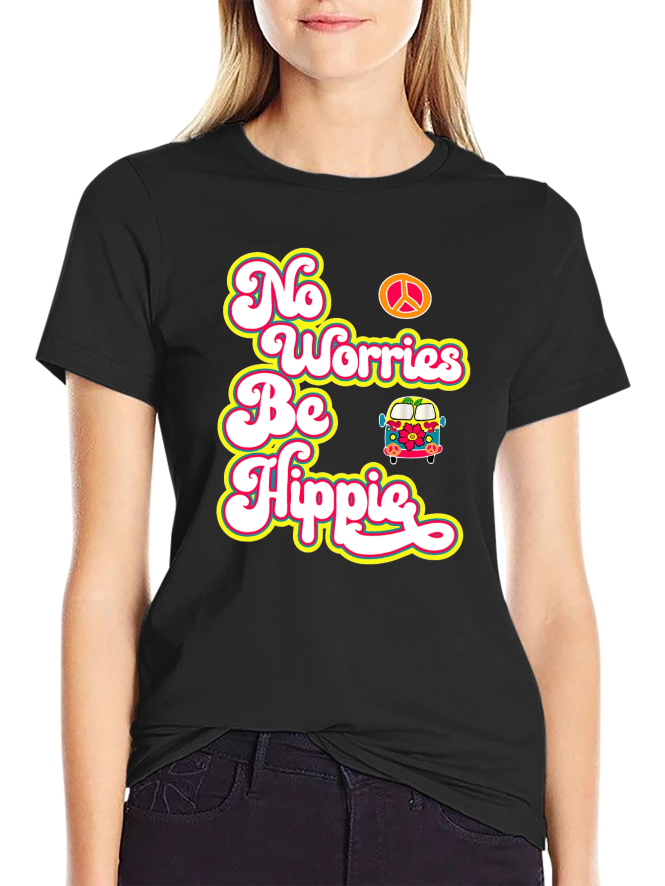 Black No Worries Be Hippie T-Shirt view 2