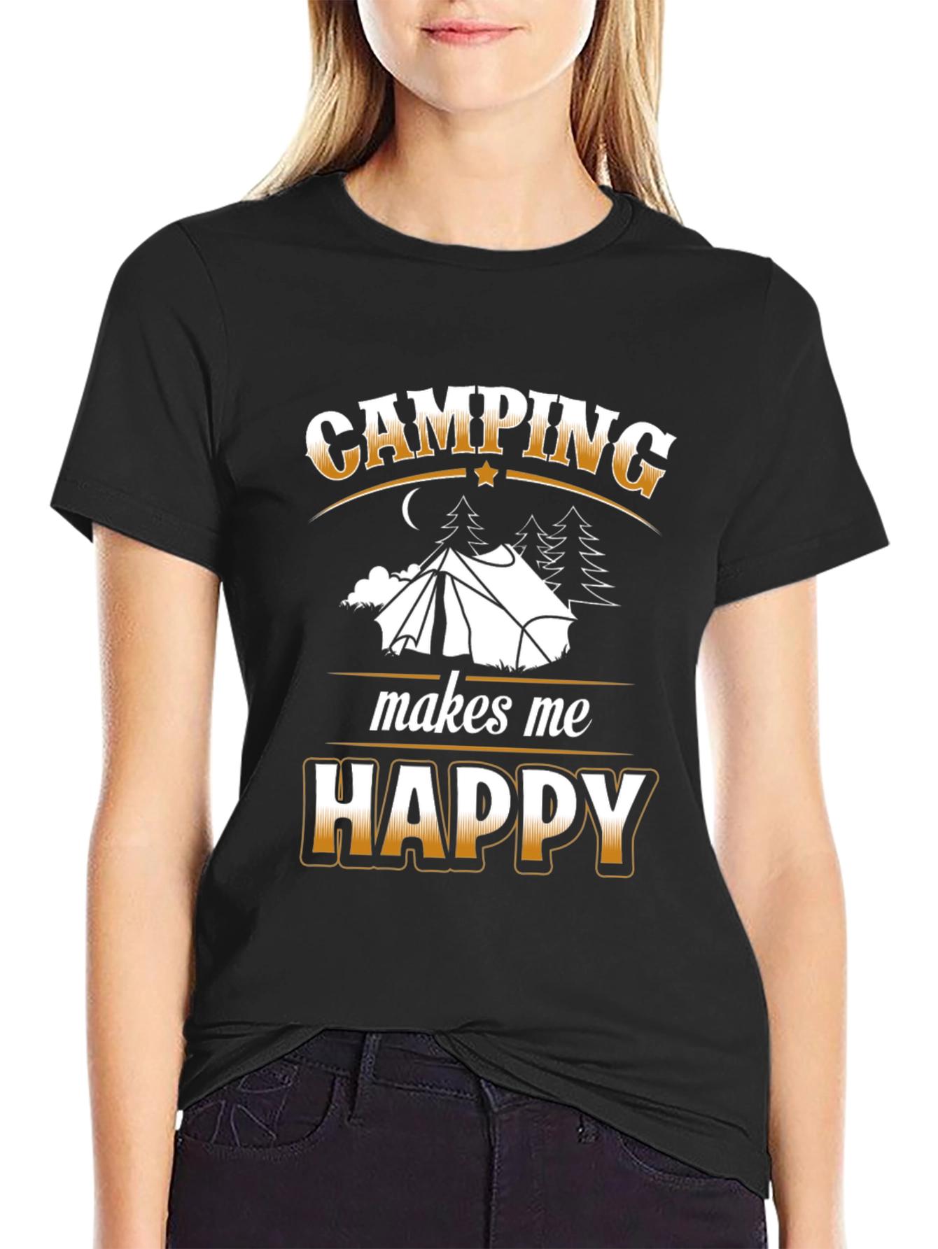 Black Camping Makes Me Happy Graphic T-Shirt view 2