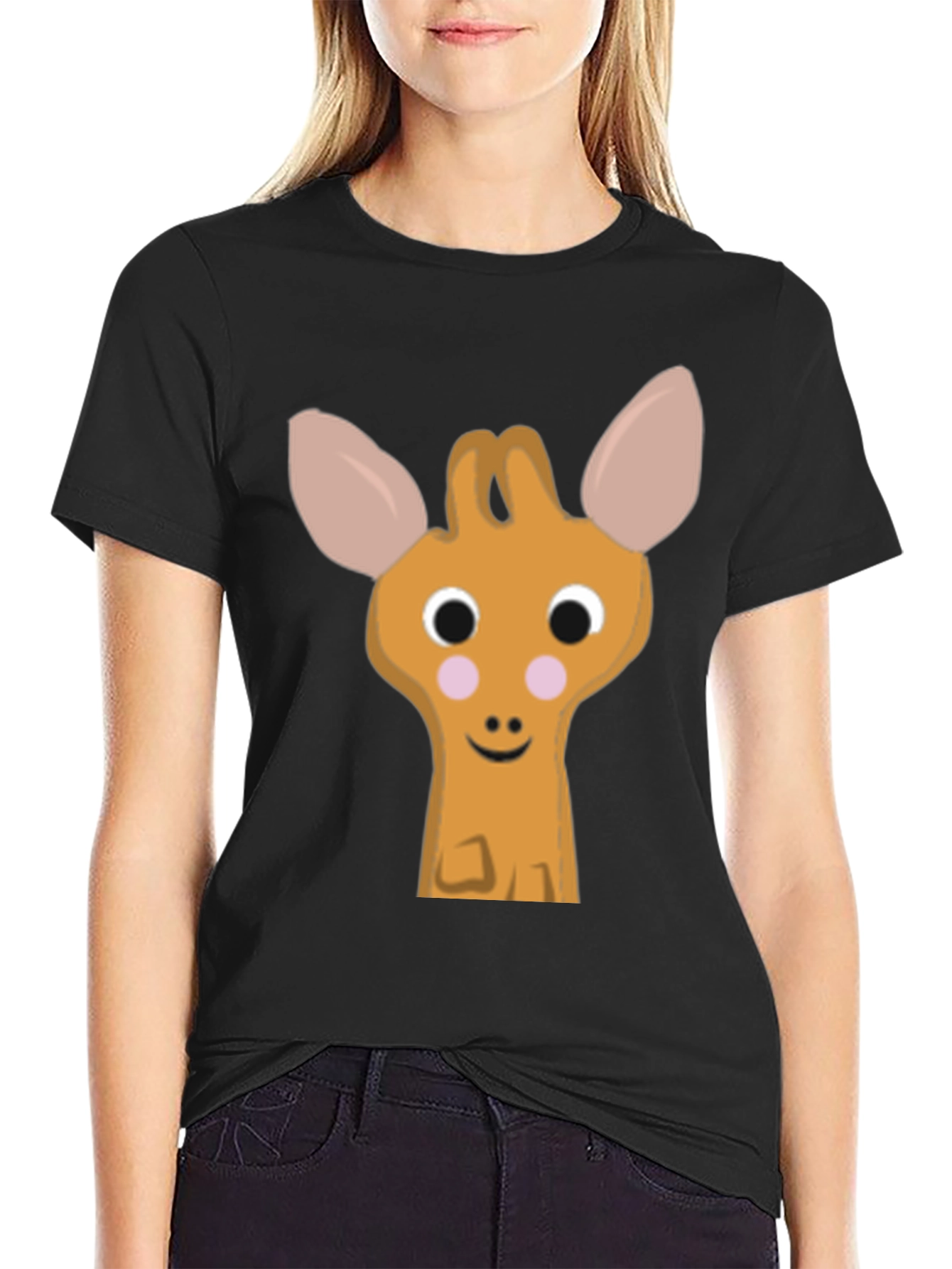 Black Cute Giraffe Graphic Tee - Soft Cotton Comfort view 2
