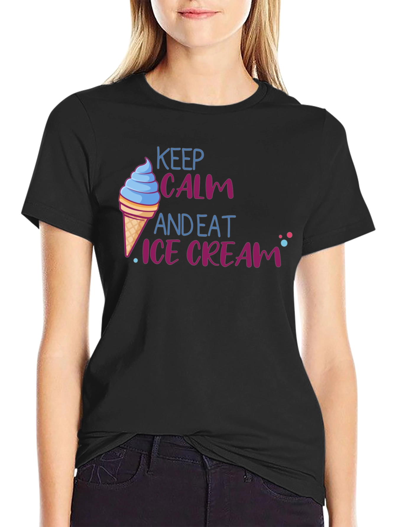 Black Keep Calm and Eat Ice Cream T-Shirt - Fun Novelty Tee view 2