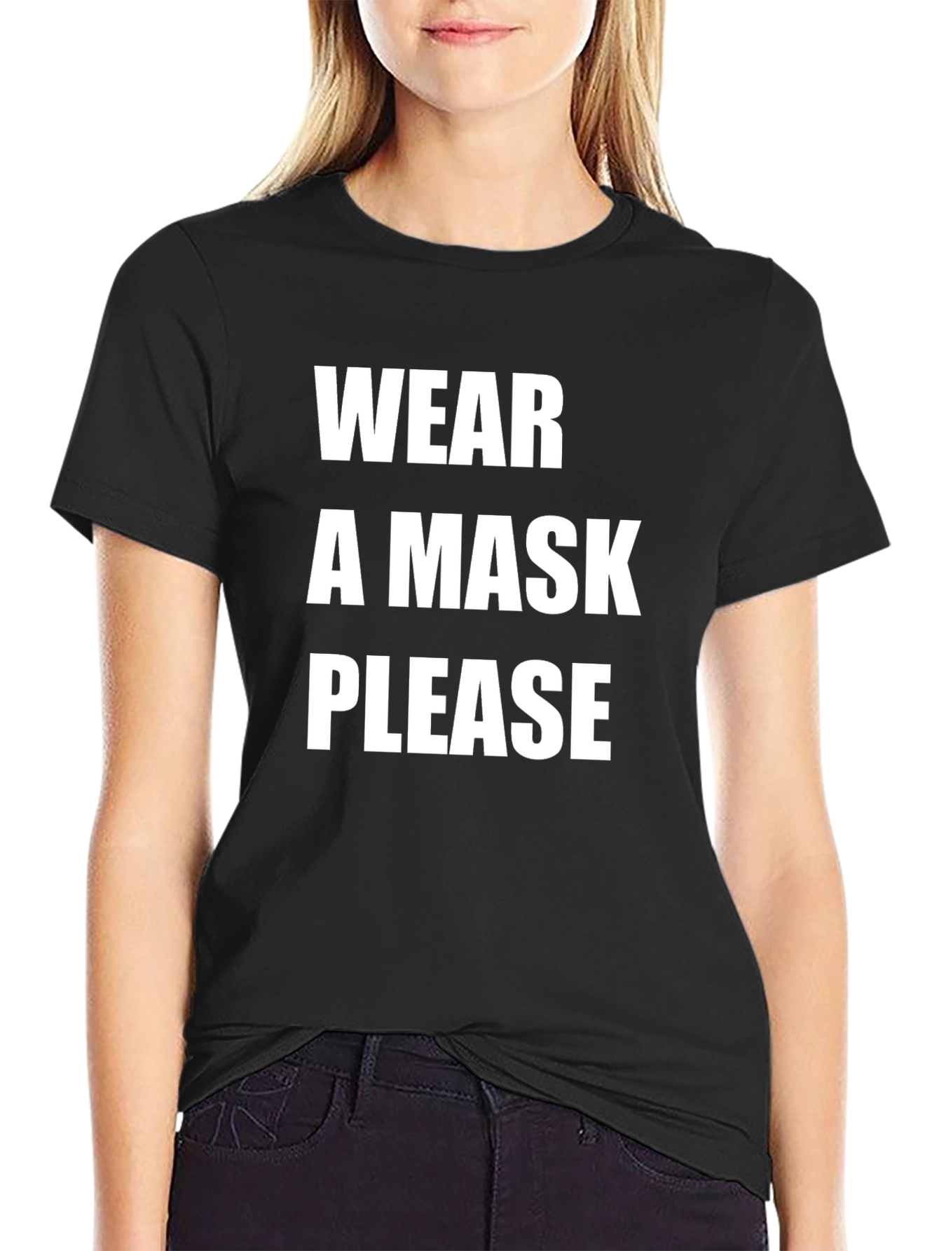 Black Wear a Mask Please T-Shirt - Black Cotton Casual Tee view 2