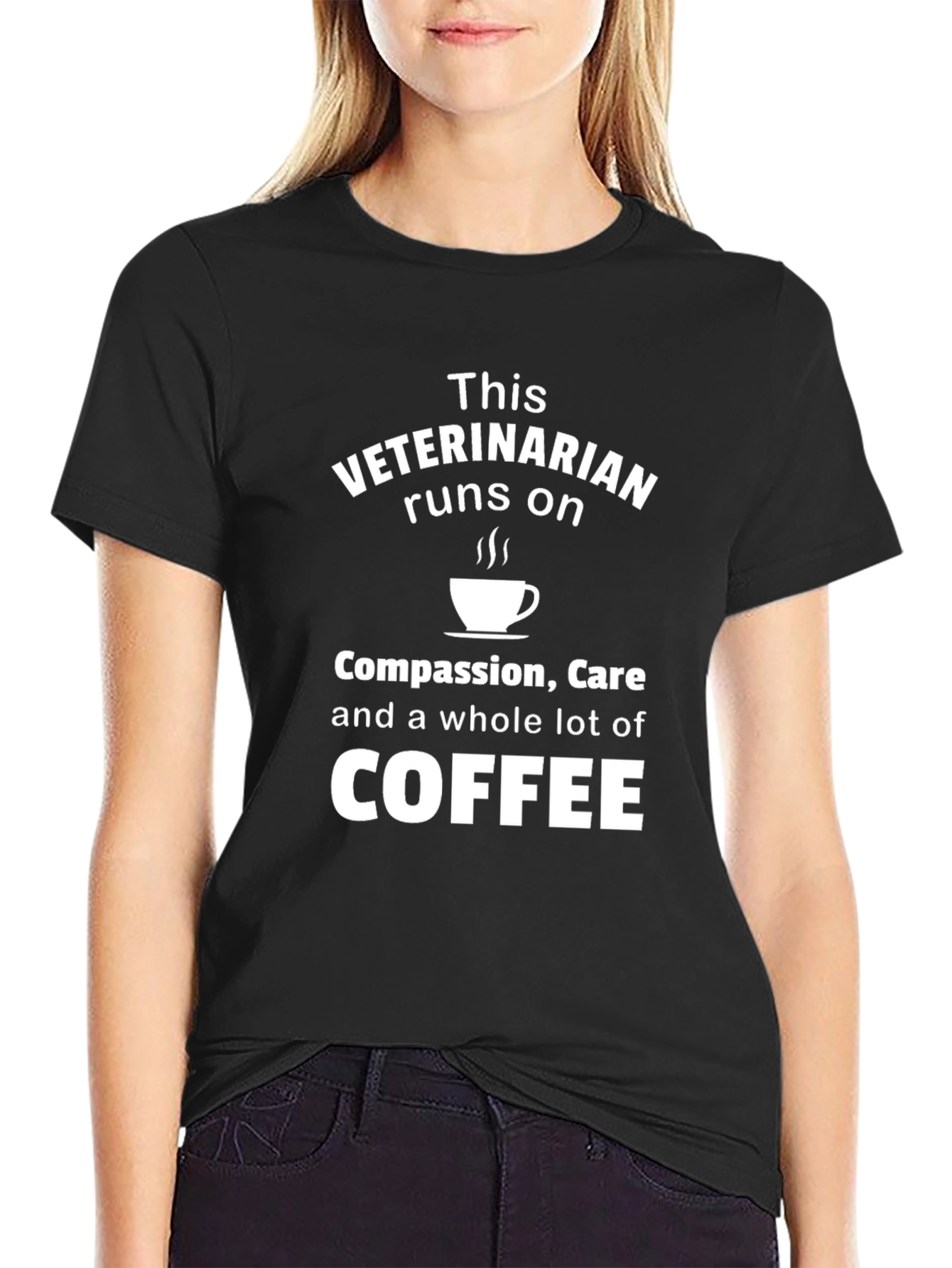 Black Veterinarian Runs on Coffee Black T-Shirt view 2