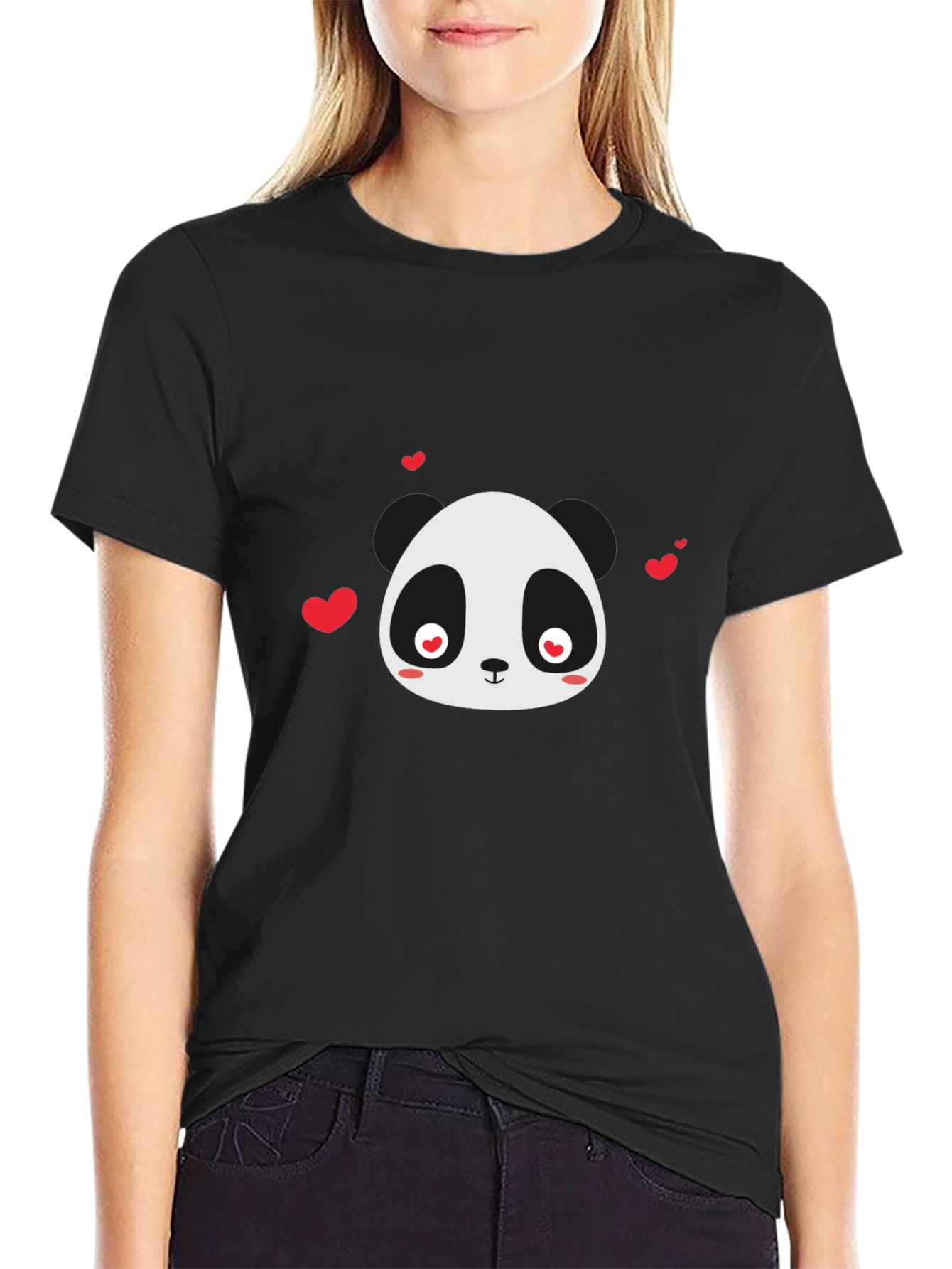 Black Cute Panda Love T-Shirt - Black view 2