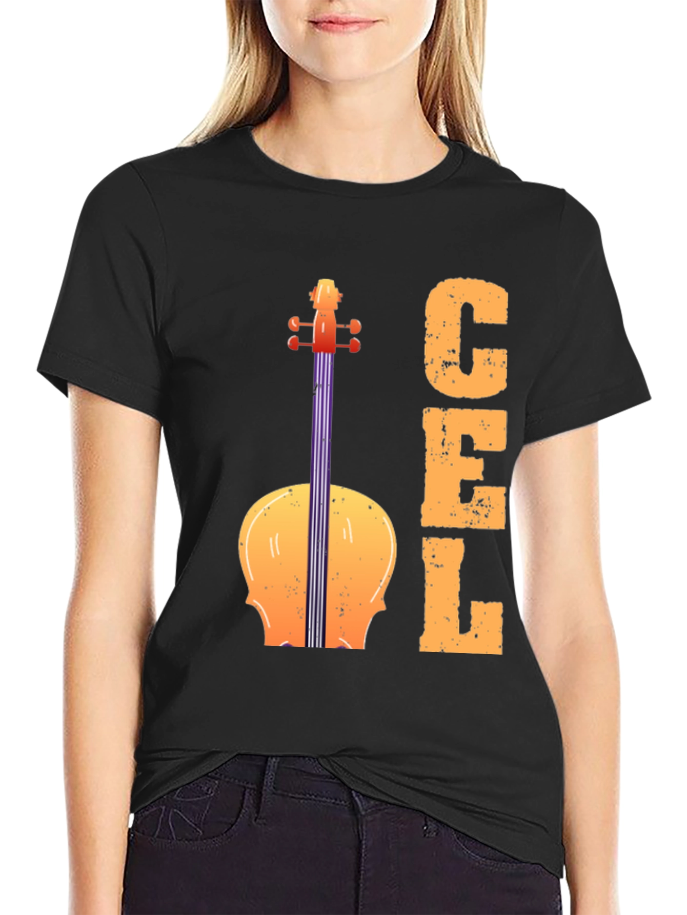 Black Cello Graphic Tee - Musical Instrument T-Shirt view 2