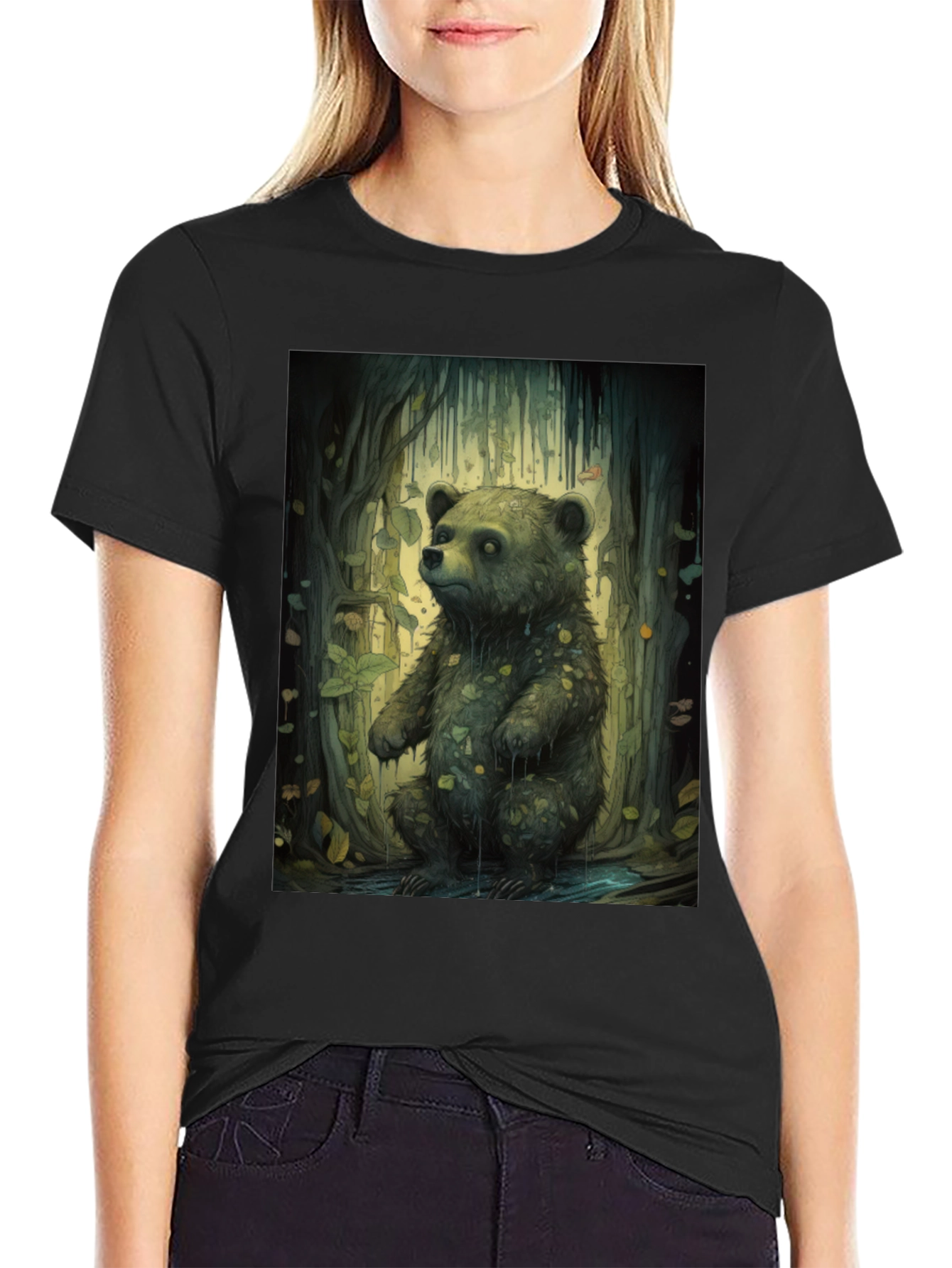 Black Bear Forest Graphic Tee - Nature Inspired Print view 2
