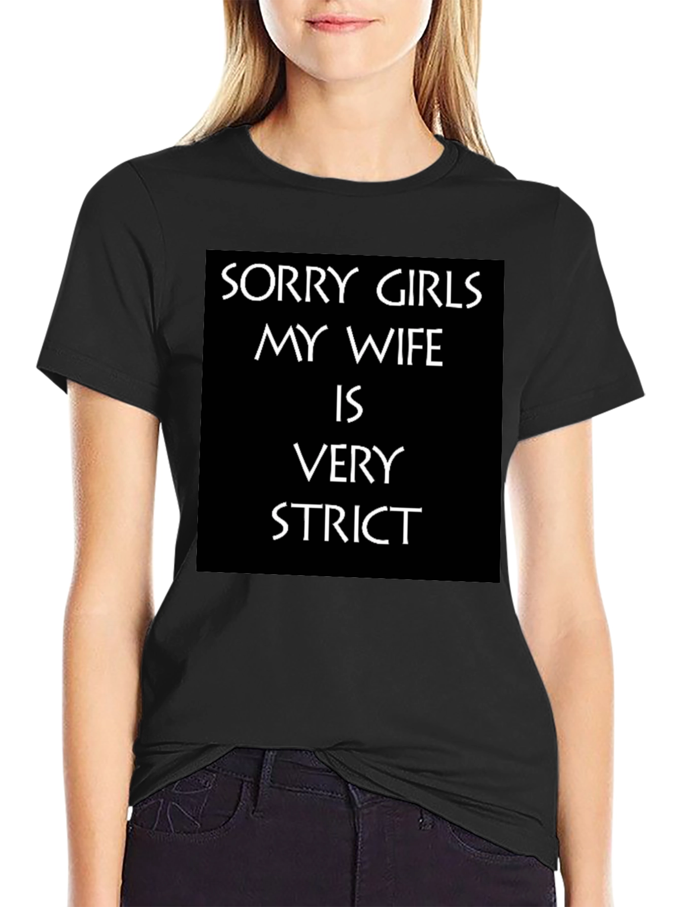 Black Humorous "Strict Wife" Graphic Tee view 2