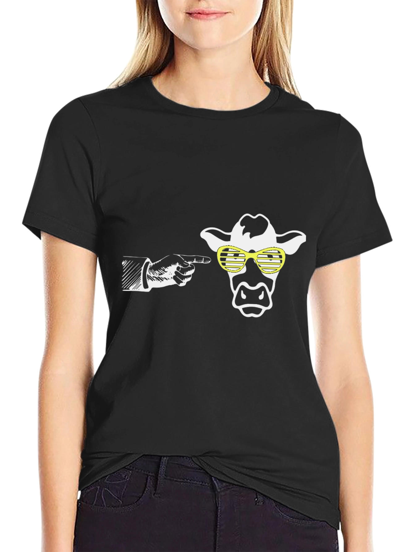 Black Cow with Sunglasses Graphic Tee - Novelty T-Shirt view 2