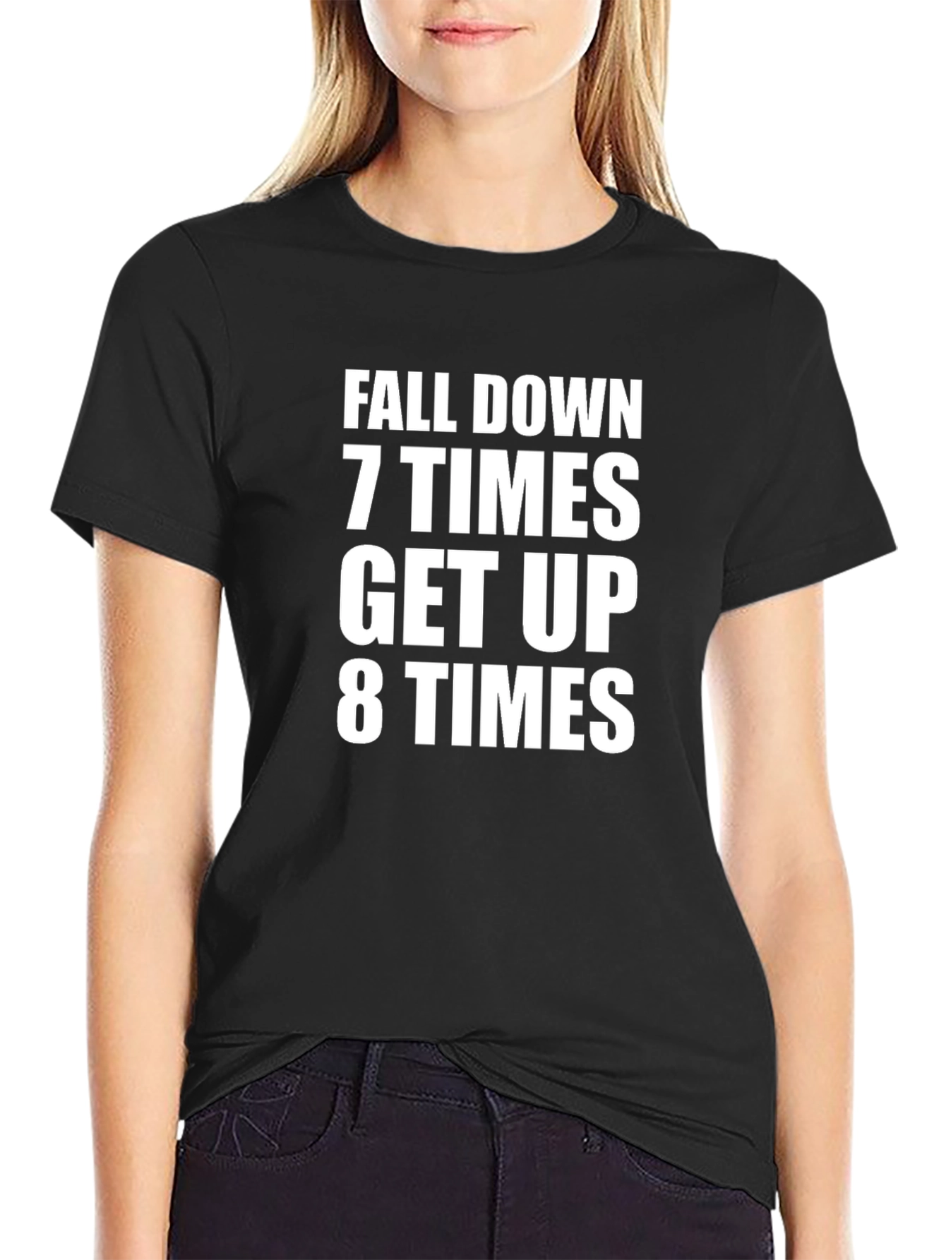 Black Motivational Fall Down Get Up T-Shirt view 2