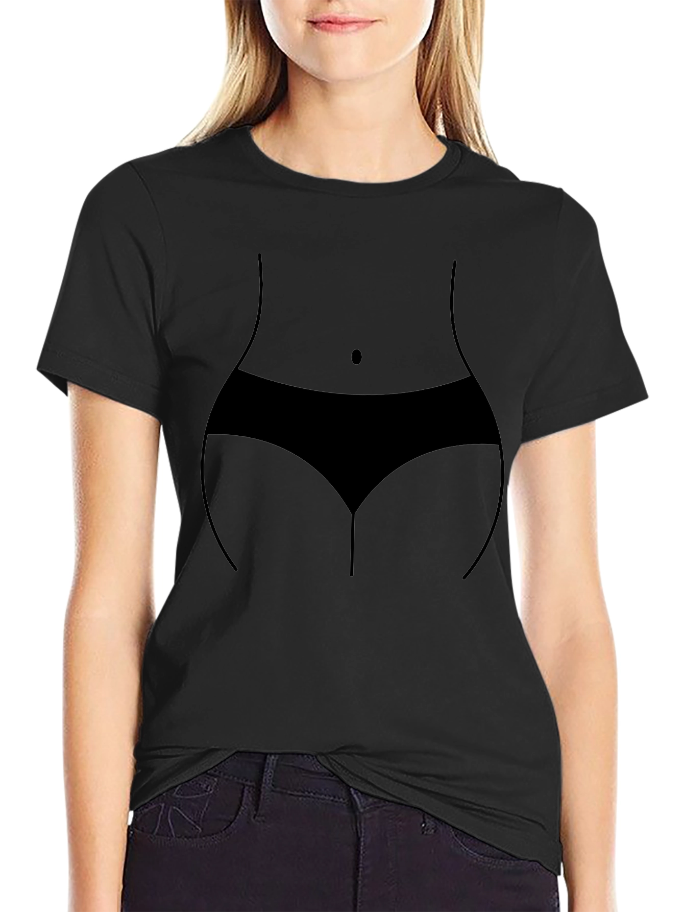 Black Funny Body Outline Graphic Black T-Shirt view 2