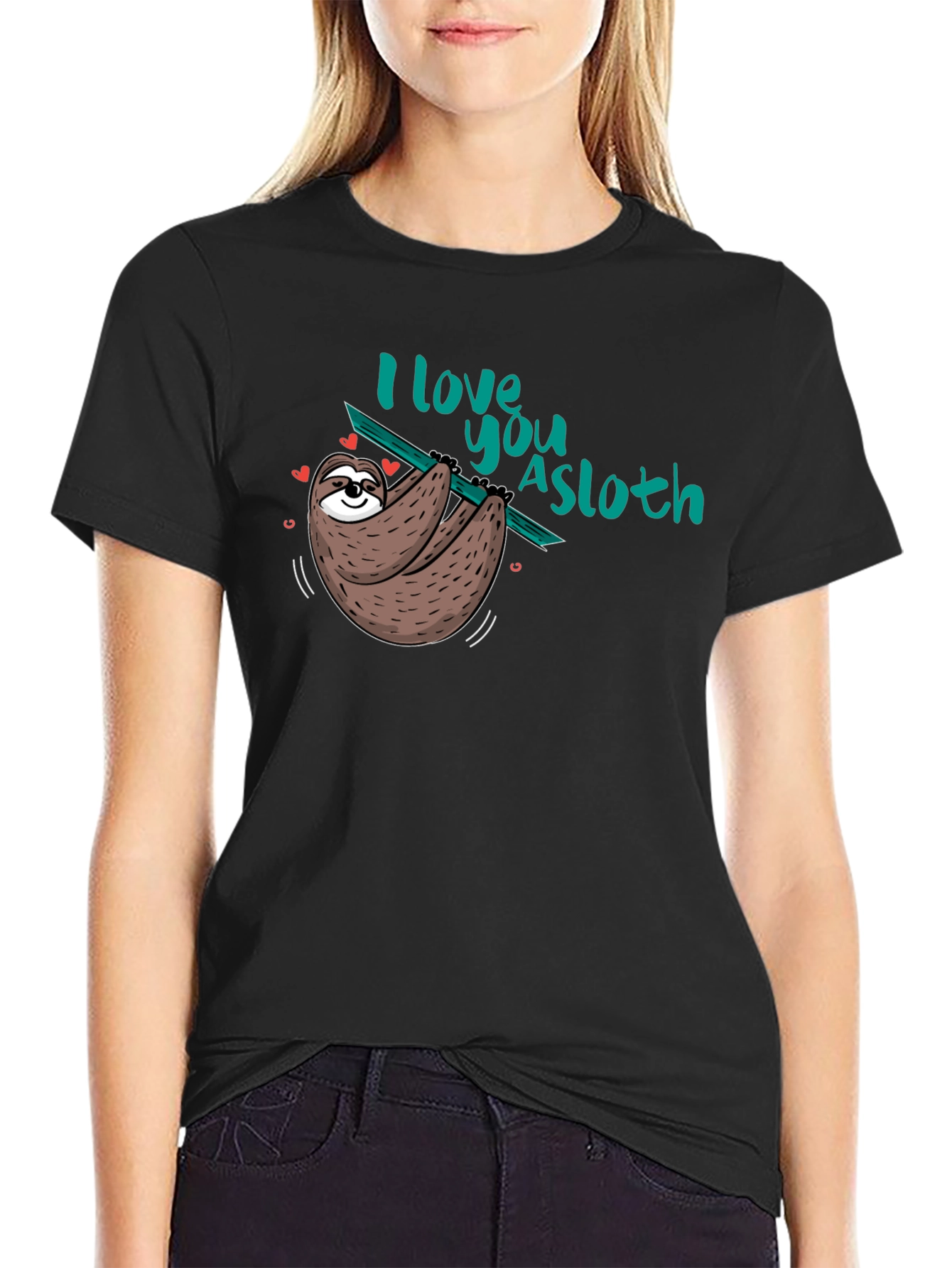 Black I love you a sloth Black T-Shirt view 2