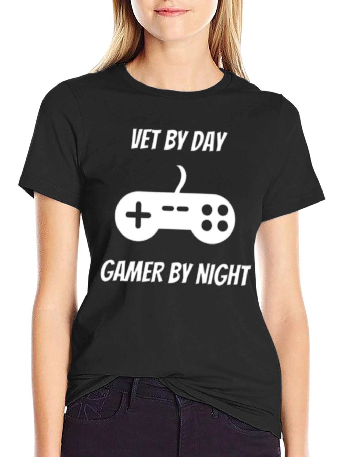 Black Vet by Day Gamer by Night T-Shirt view 2