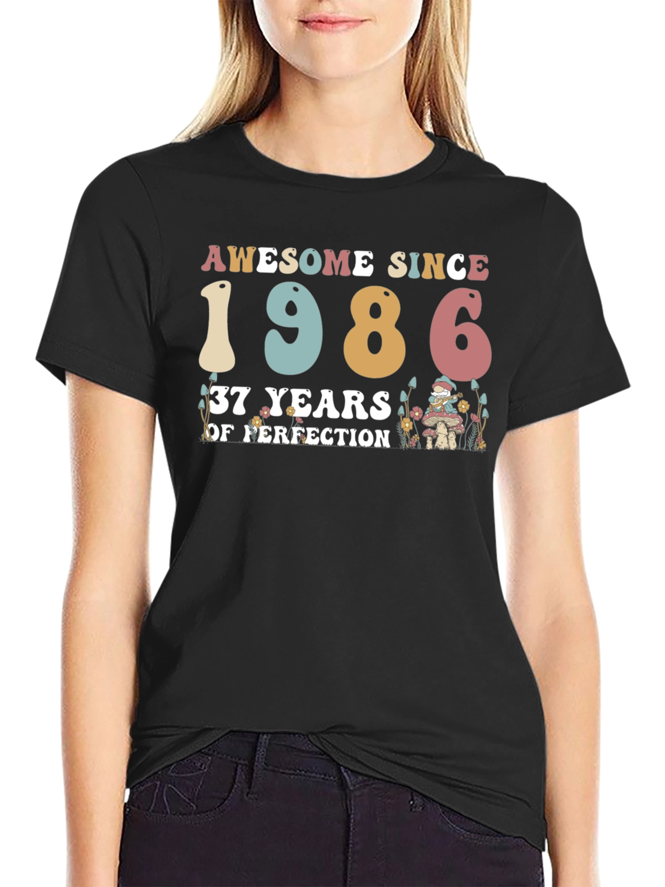 Black Awesome Since 1986 - 37th Birthday T-Shirt view 2