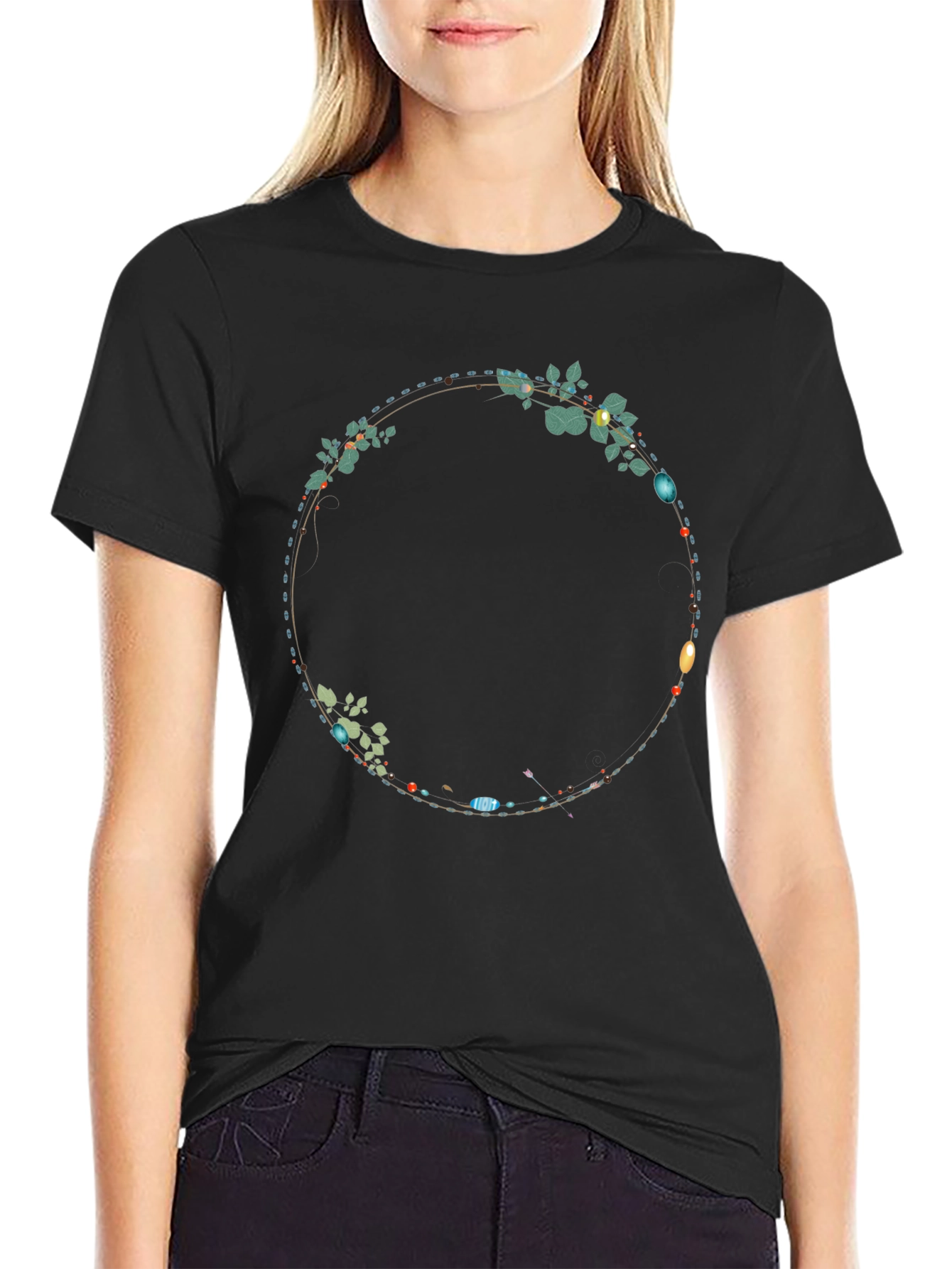 Black Floral Circle Graphic Tee - Stylish Casual Wear view 2