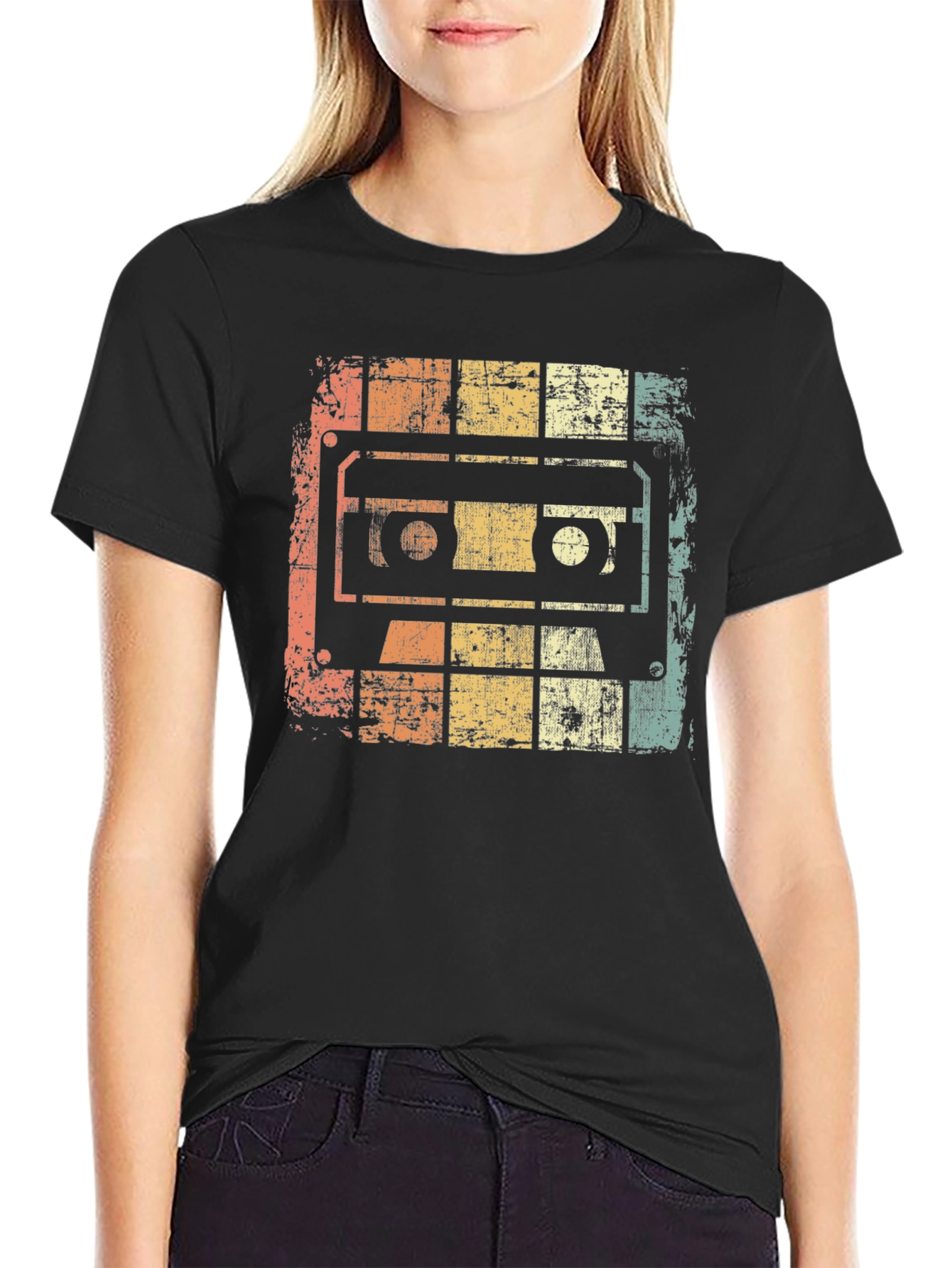 Black Retro Cassette Tape Graphic T-Shirt view 2