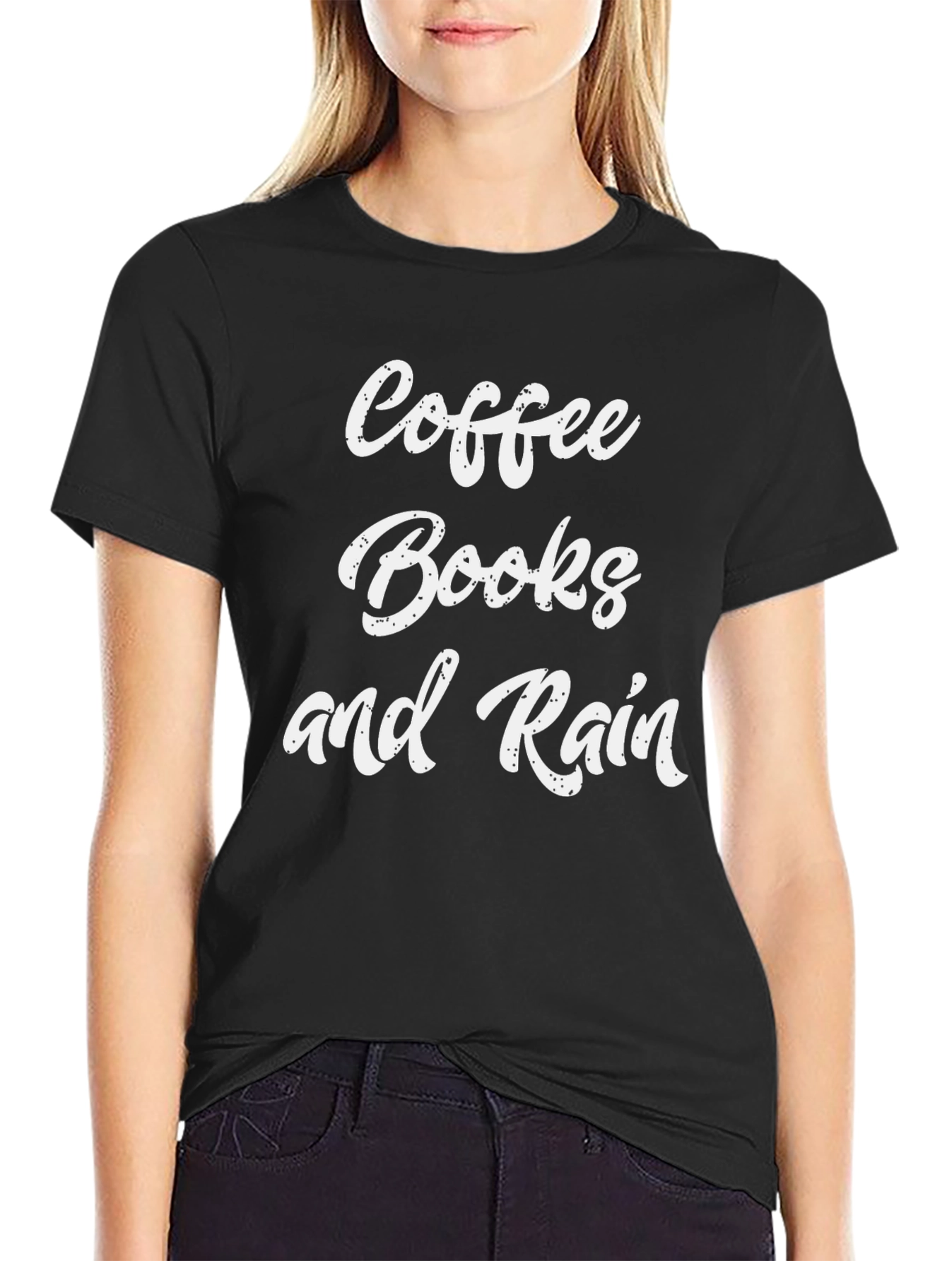 Black Coffee, Books, and Rain Black T-Shirt view 2