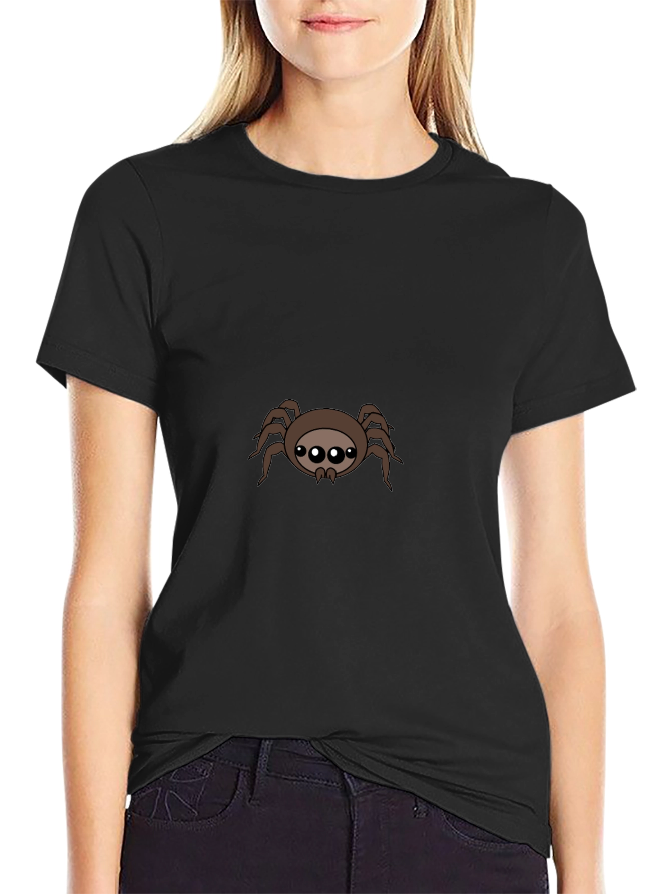 Black Cute Spider Graphic Tee - Black Cotton Blend view 2