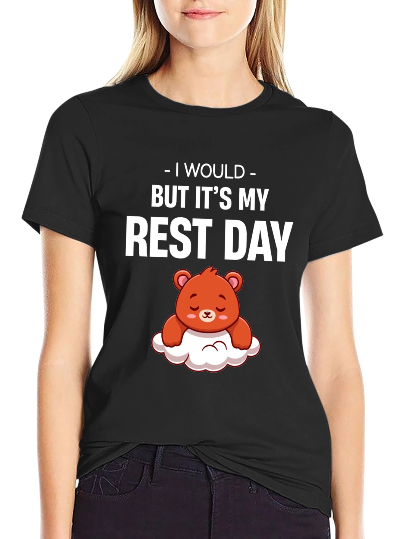 Black Rest Day T-Shirt - Cute Bear Graphic view 2