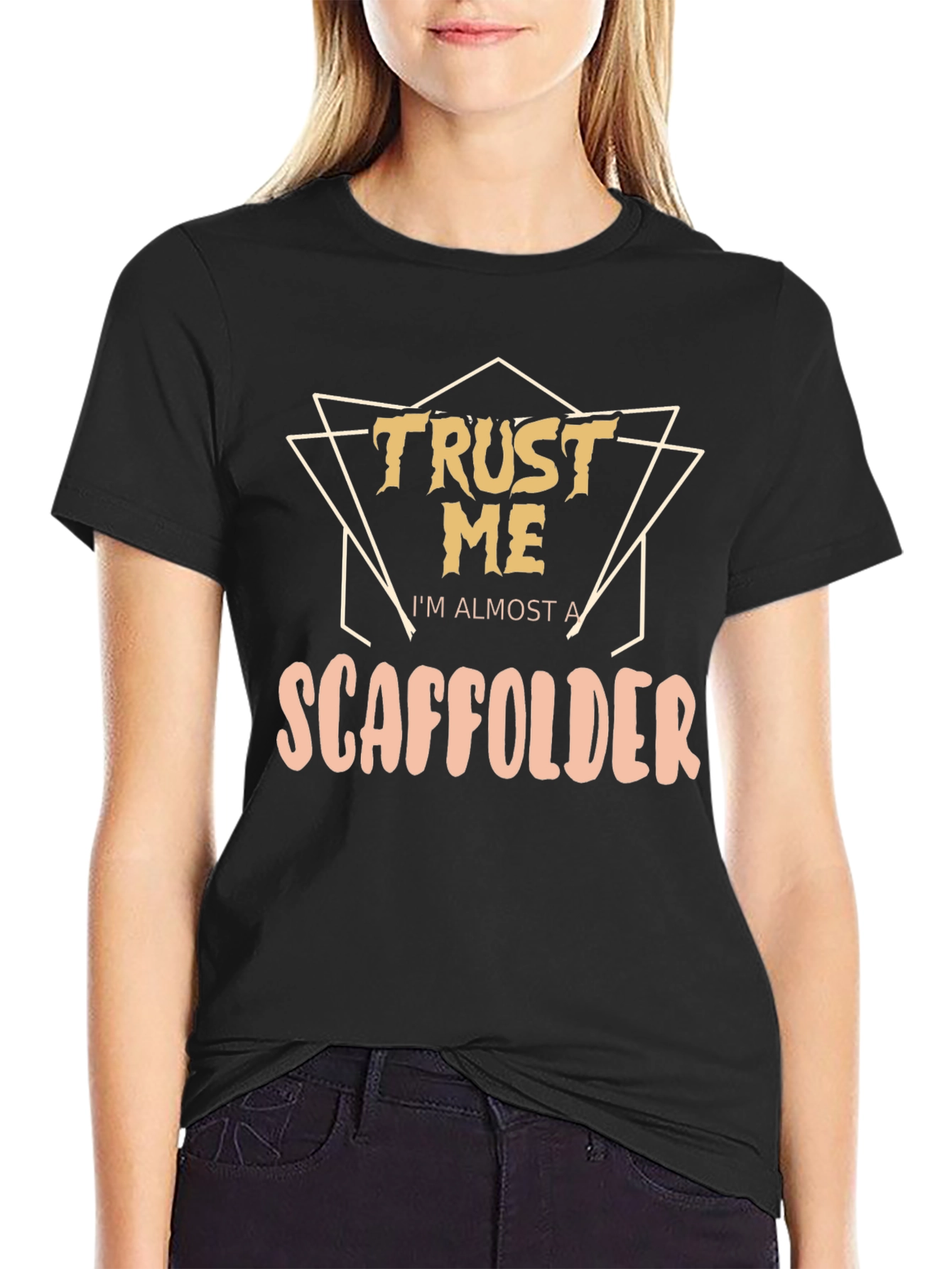 Black Trust Me I'm Almost a Scaffolder T-Shirt view 2