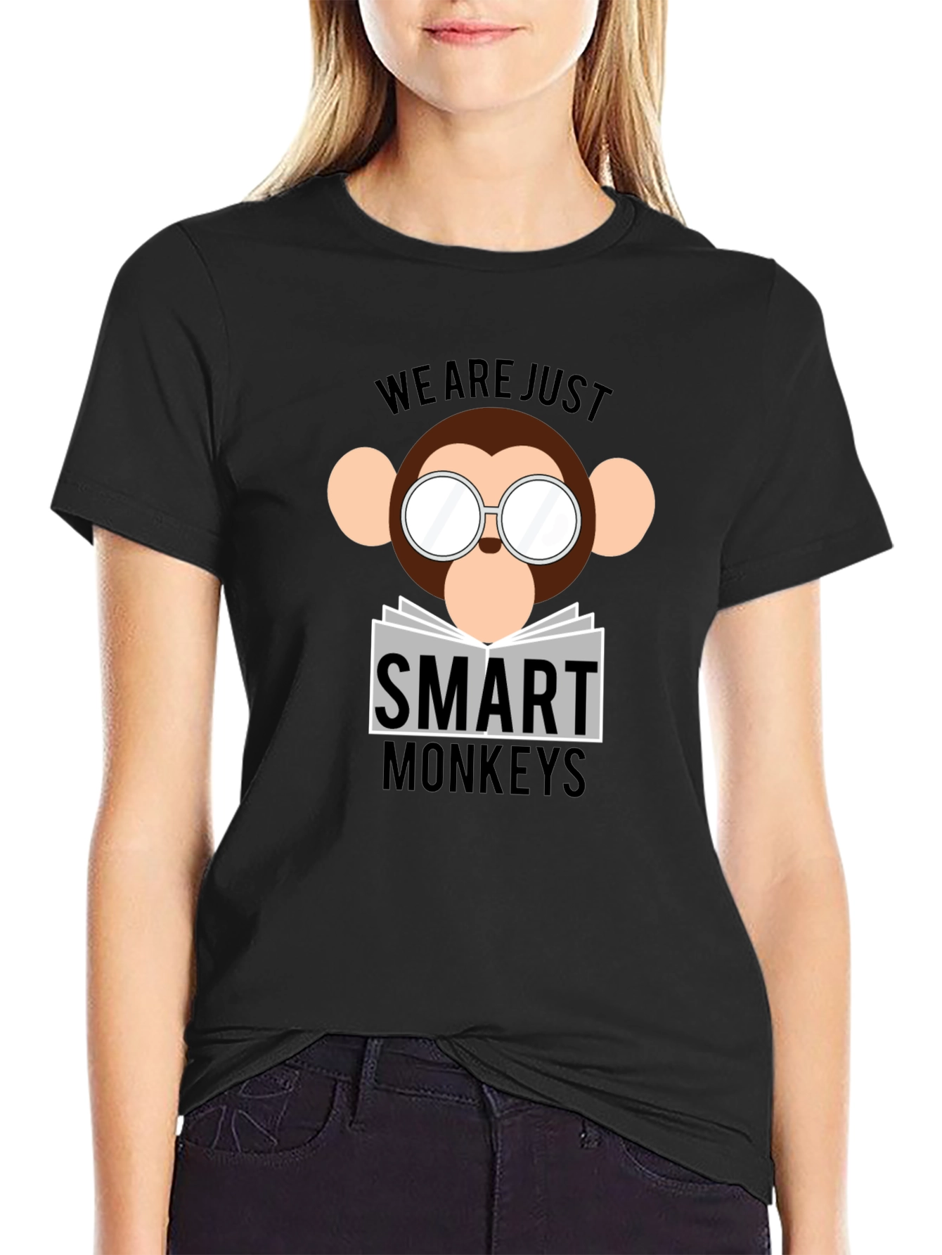 Black Smart Monkeys Graphic T-Shirt - Funny Animal Tee view 2