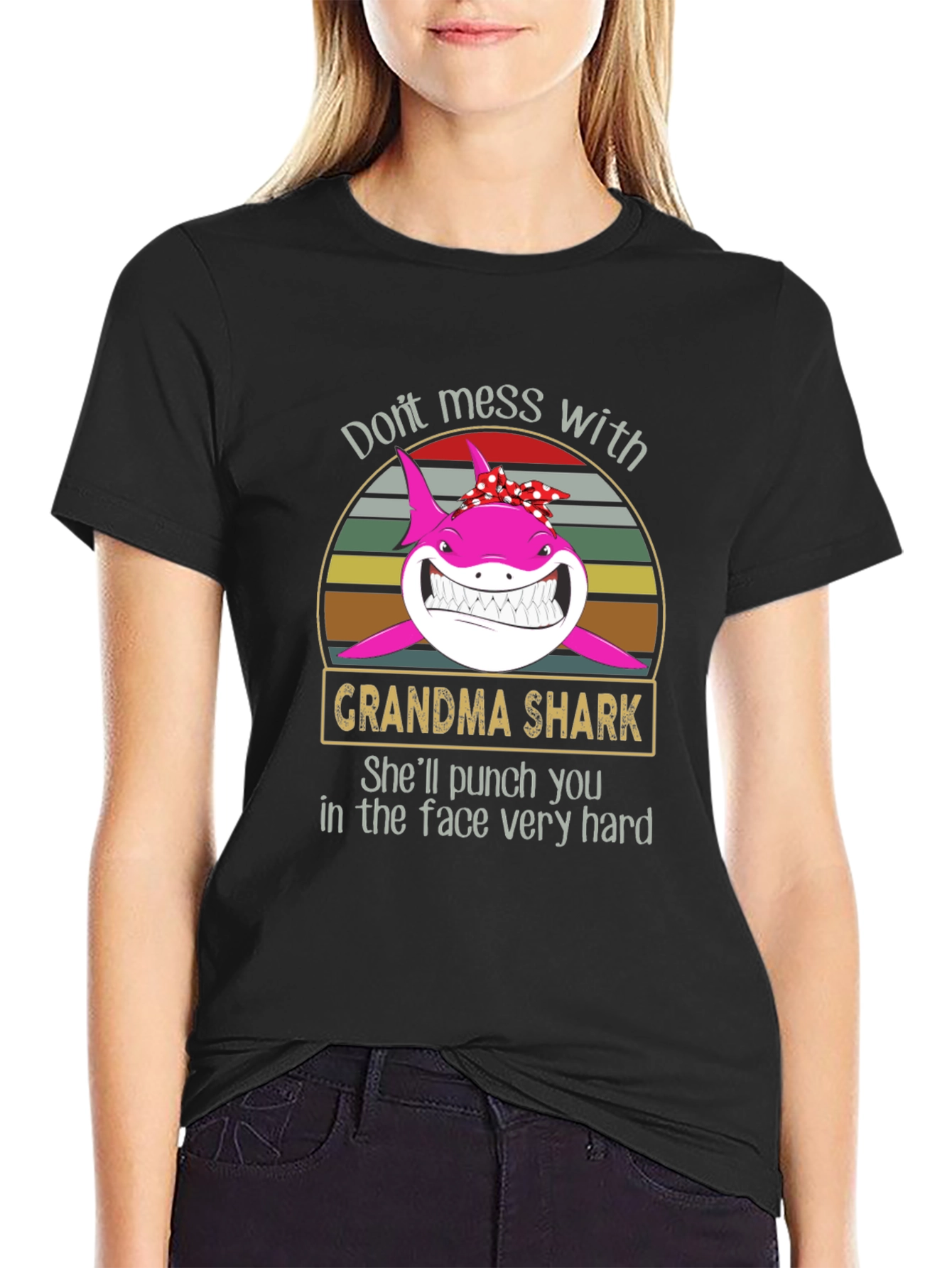 Black Grandma Shark Graphic T-Shirt view 2