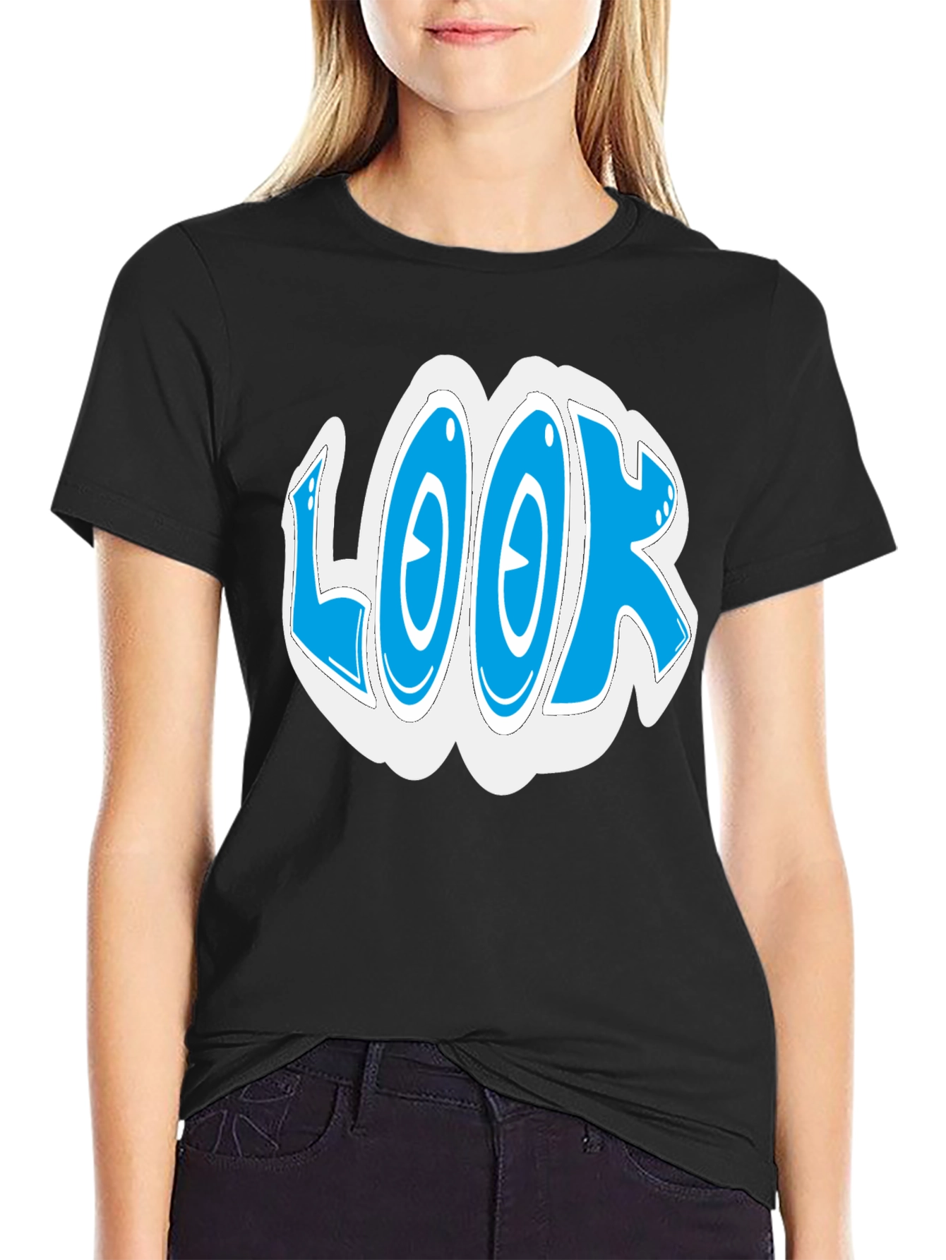 Black Look Graphic Black Cotton T-Shirt view 2